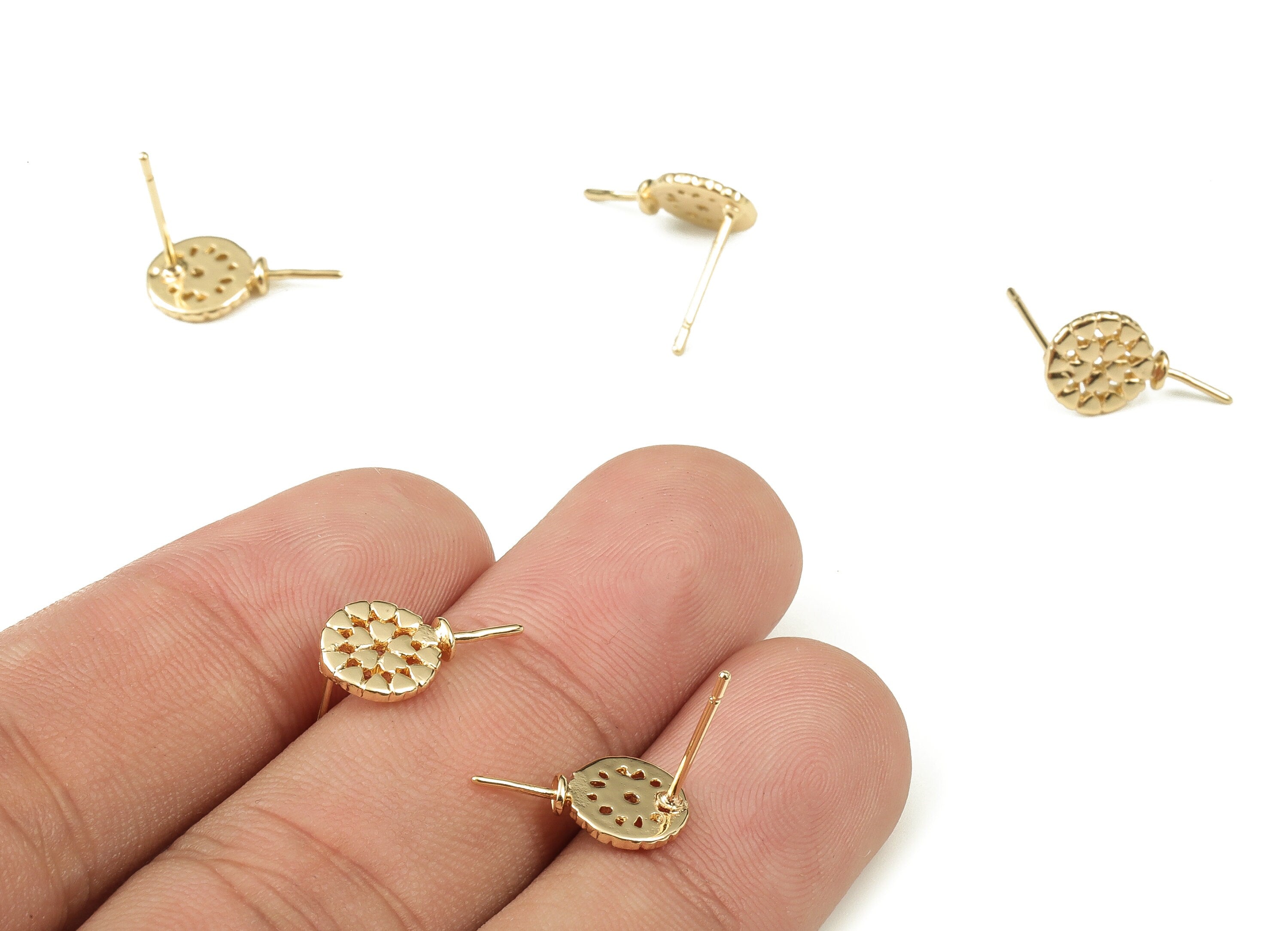 Brass Lollipop Earring Post - Gold Lollipop Earring Stud - 18K Real Gold Plated Brass - Stainless Steel Stud - 14.44x7.98x1.14mm - RGP3862 - DOMEDBAZAAR