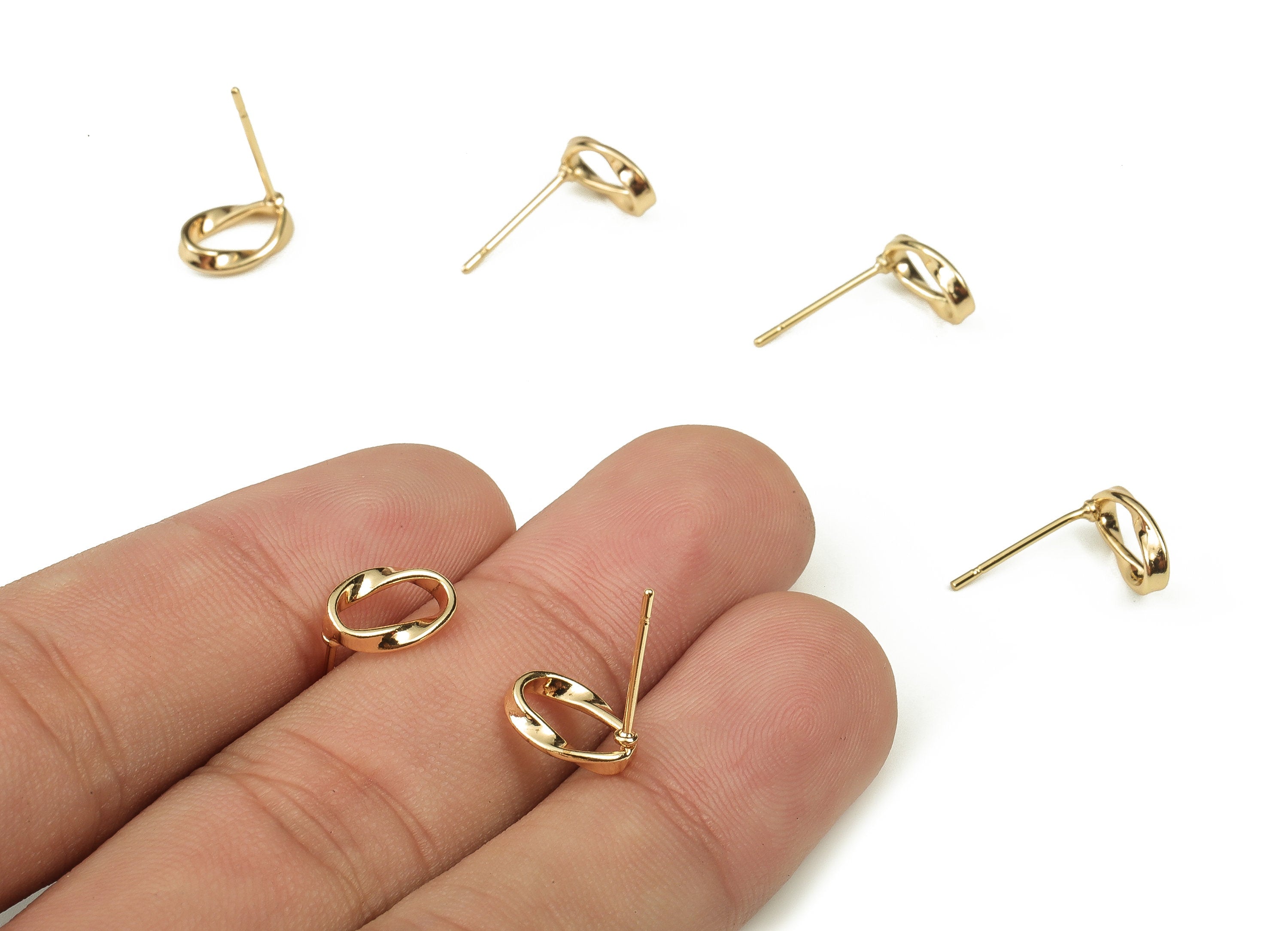 Brass Oval Earring Post - Gold Oval Earring Stud - 18K Real Gold Plated Brass - Stainless Steel Stud - 9.75x7.09x1.93mm - RGP3790 - DOMEDBAZAAR