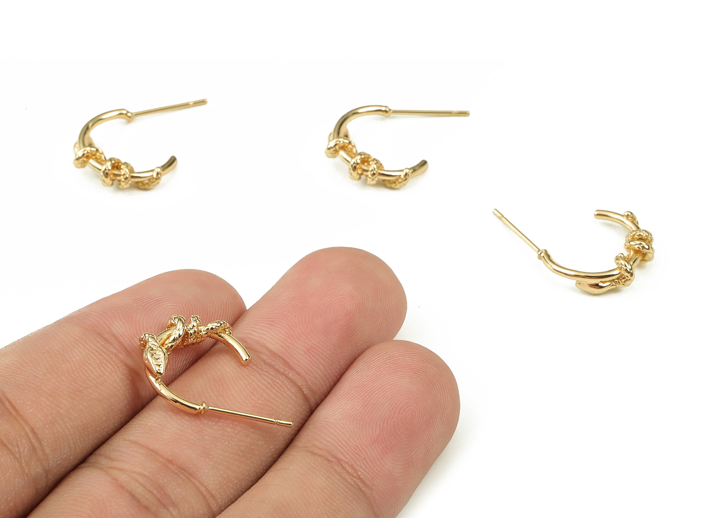 Brass C Earring Post - Gold Snake Earring Stud - 18K Real Gold Plated Brass - Stainless Steel Stud Jewelry - 14.55x11.19x4.06mm - RGP3740 - DOMEDBAZAAR