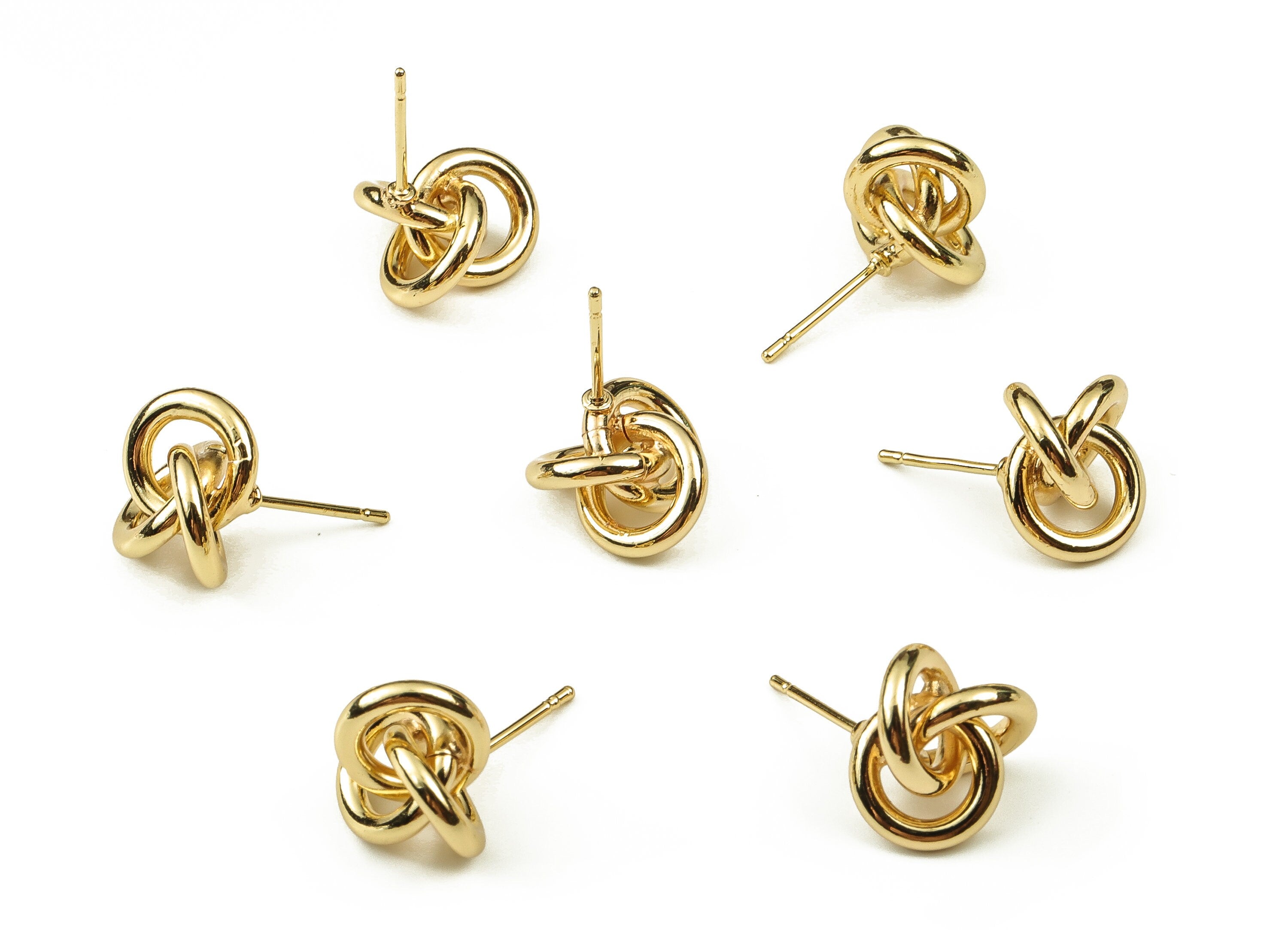 Brass Knot Stud Earrings – Triple Knot Rope Effect Post Earring - 18K Gold Plated Brass - Stainless Steel Stud- 13.08x13.08x2.02mm - RGP3407 - DOMEDBAZAAR