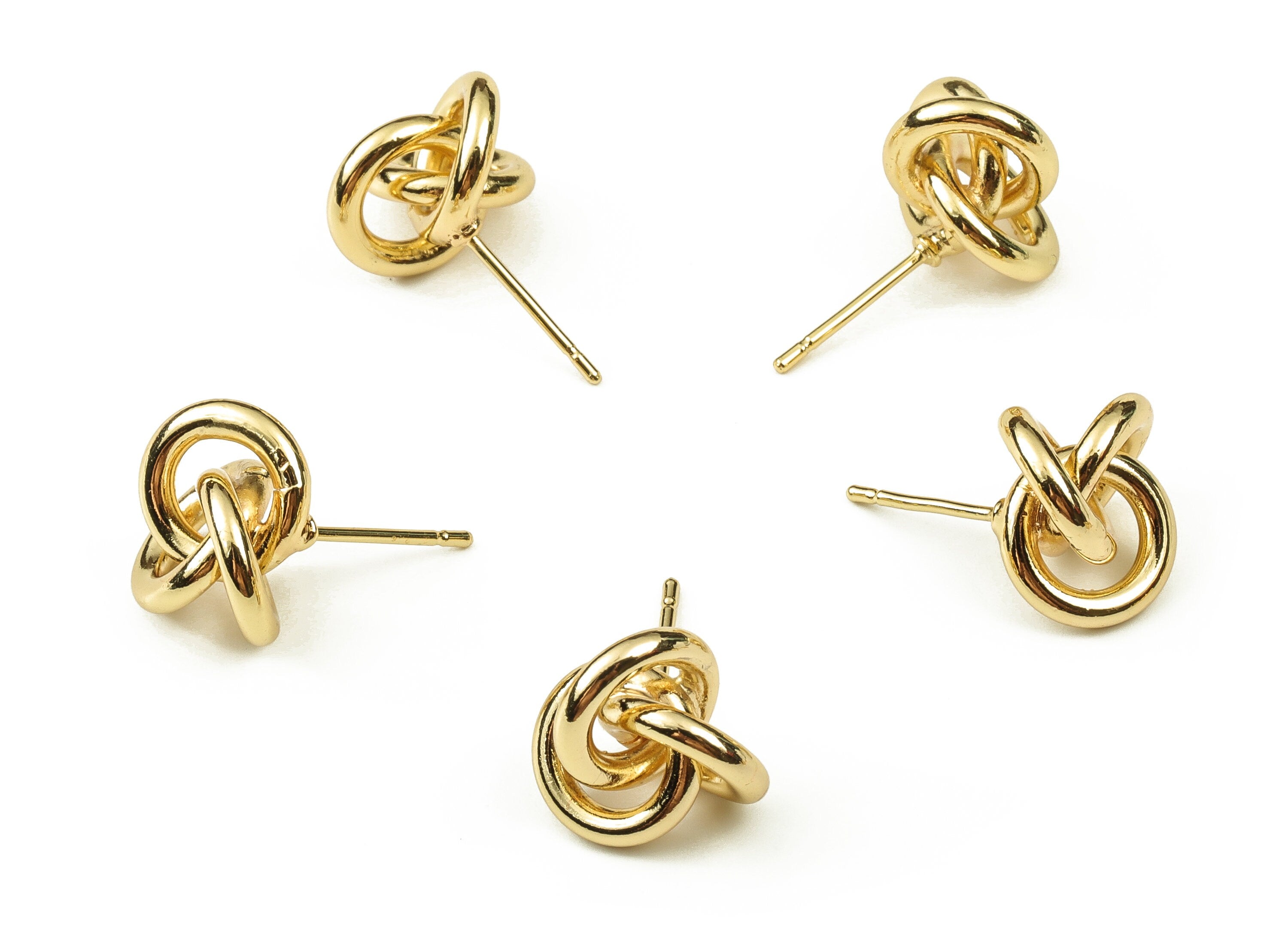 Brass Knot Stud Earrings – Triple Knot Rope Effect Post Earring - 18K Gold Plated Brass - Stainless Steel Stud- 13.08x13.08x2.02mm - RGP3407 - DOMEDBAZAAR