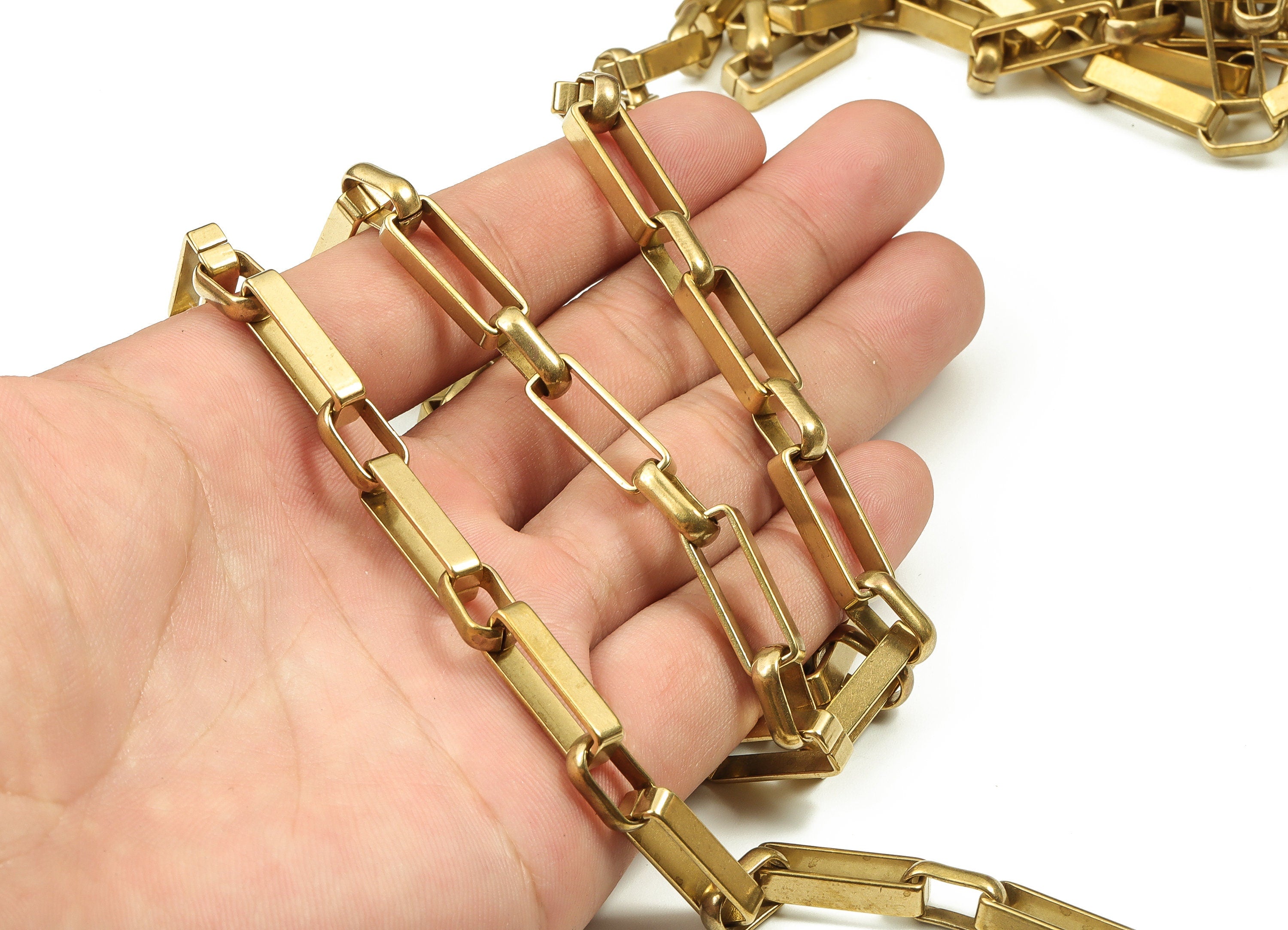 Oval Rectangle Paper Clip Layering Chain - Oval Rolo Open Link Large Chain - Flat Cable Chain-For Necklace Bracelet 1.77&quot;x0.30&quot;x0.16&quot; CC1203 - DOMEDBAZAAR