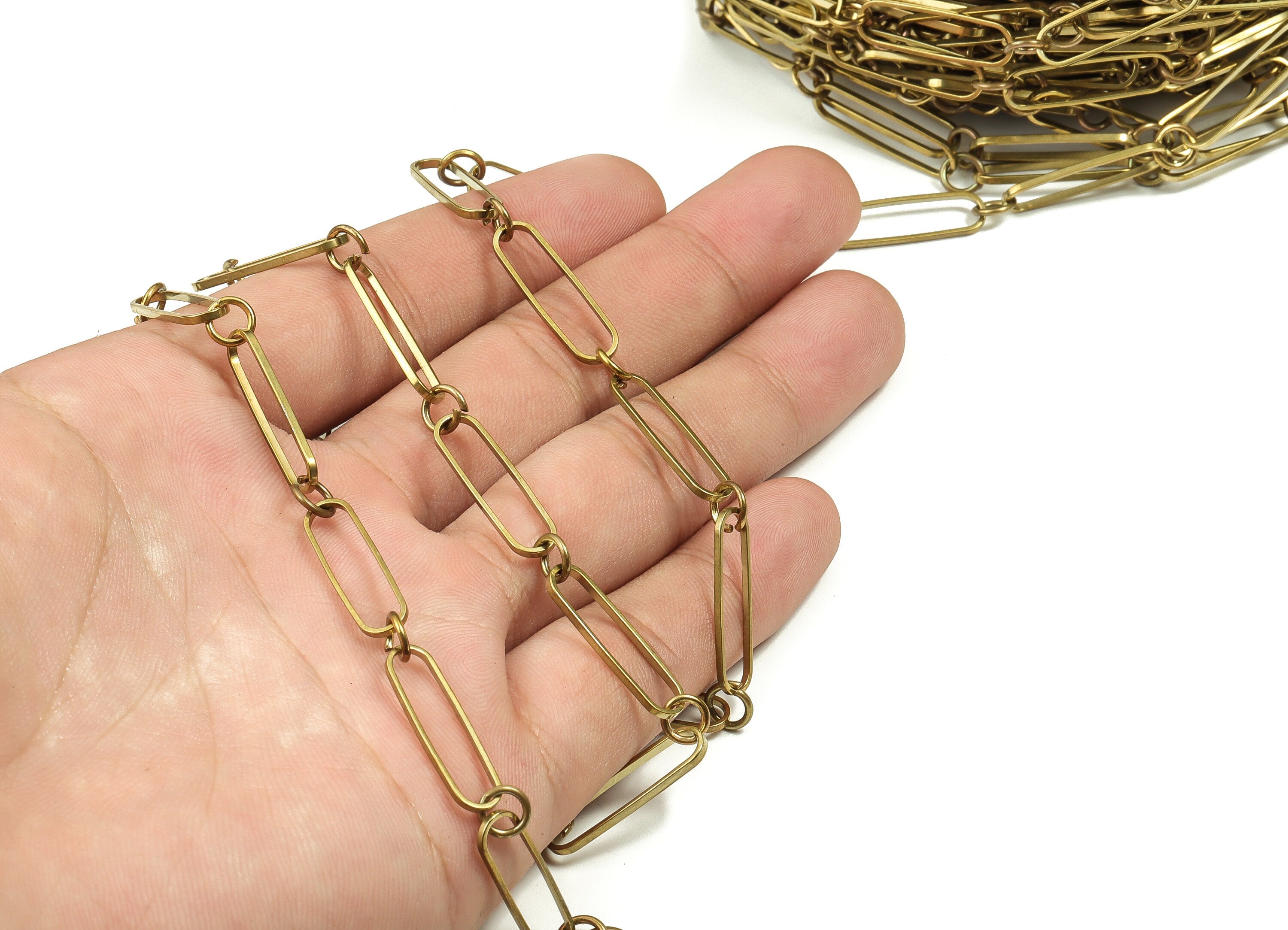 Oval Rectangle Paper Clip Layering Chain - Round Rolo Open Link Chain - Oval Flat Cable Chain-For Necklace Bracelet 1.70&quot;x0.25&quot;x0.04&quot; CC1205 - DOMEDBAZAAR
