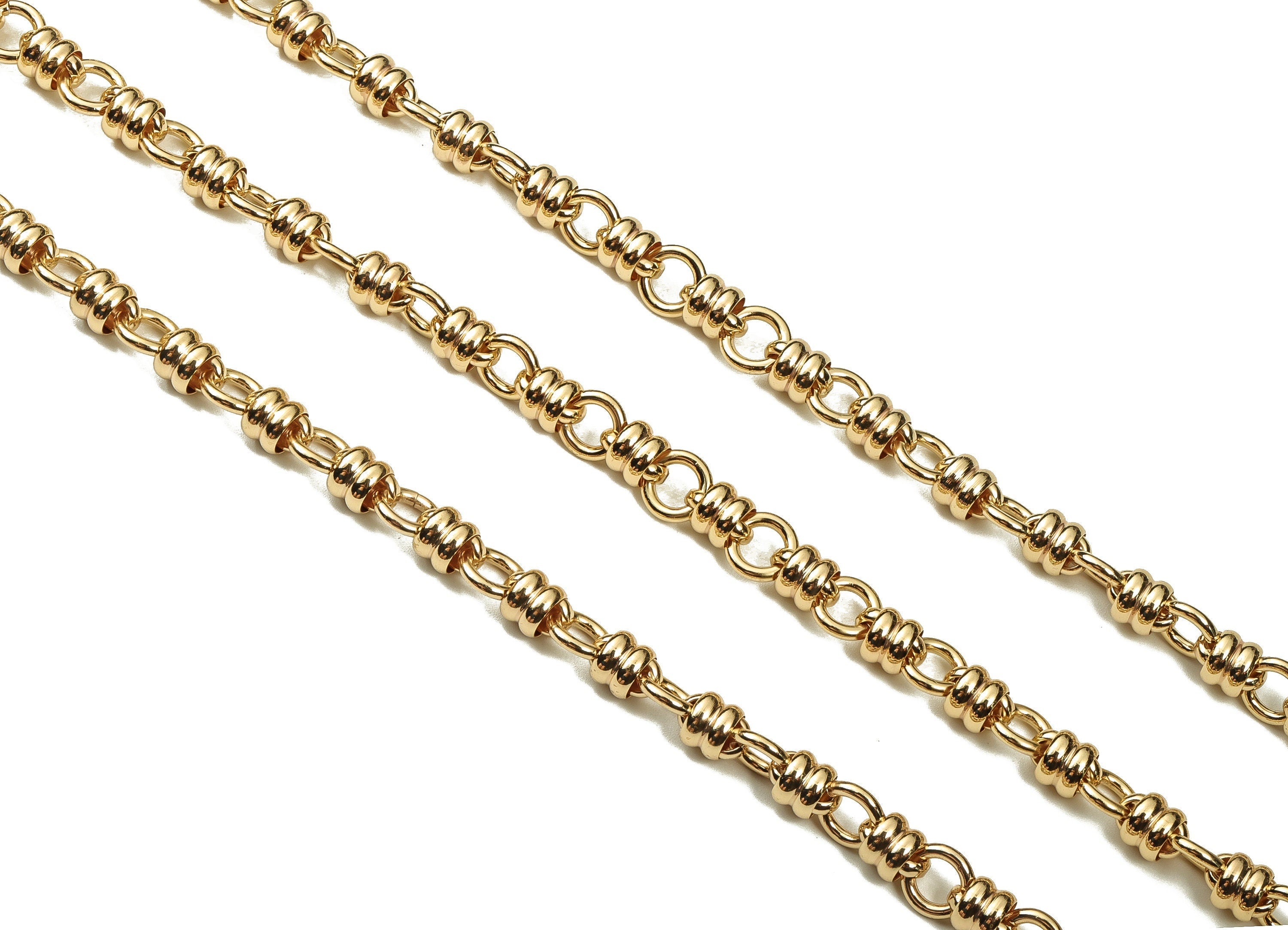 Gold Textured Round Cable Chain - 18 Real Gold Round Link Cable Chain - Openlink Cable Chain-For Necklace Bracelet 0.79&quot;x0.39&quot;x0.31&quot; RGP3660 - DOMEDBAZAAR