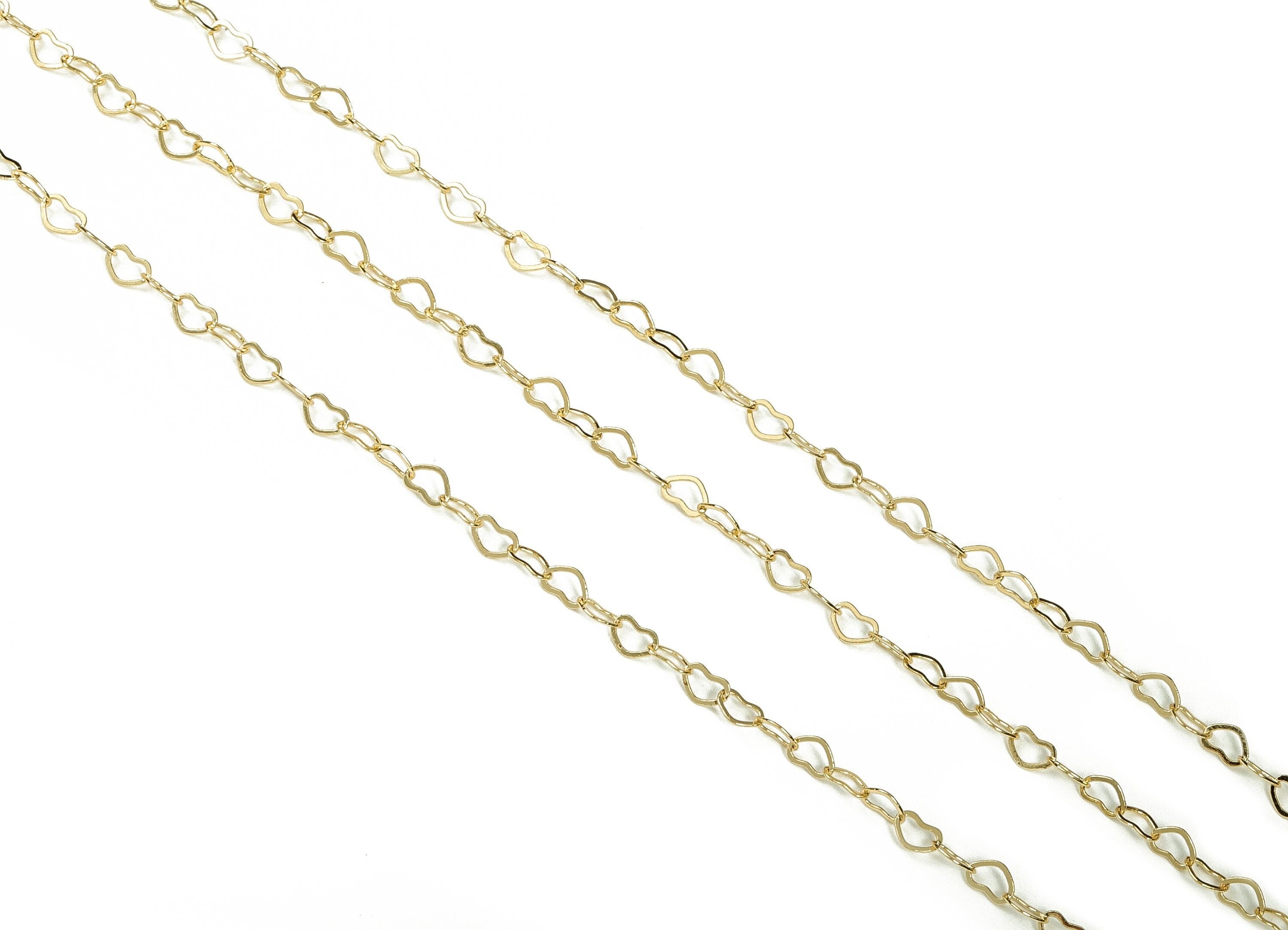 Brass Heart Flat Cable Chain - 18 Real Gold Soldered Mini Heart Chain - For Necklace Bracelet 0.22&quot; x 0.15&quot; x 0.02&quot;RGP3664 - DOMEDBAZAAR