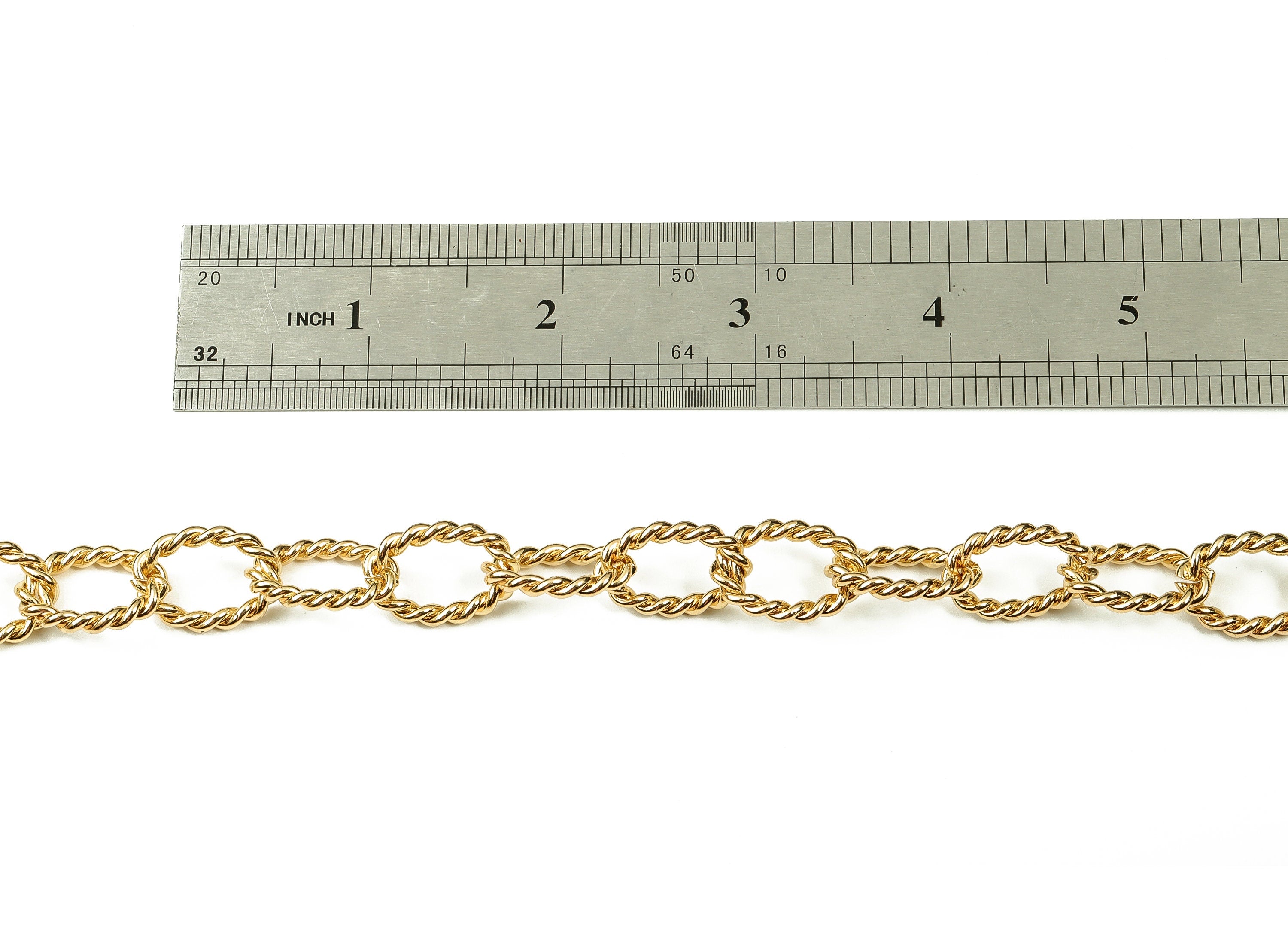 Brass Textured Oval Chain - 18K Real Gold Large Oval Textured Chain - Openlink Cable Chain - For Necklace Bracelet 0.80&quot;x0.56&quot;x0.11&quot; RGP3695 - DOMEDBAZAAR