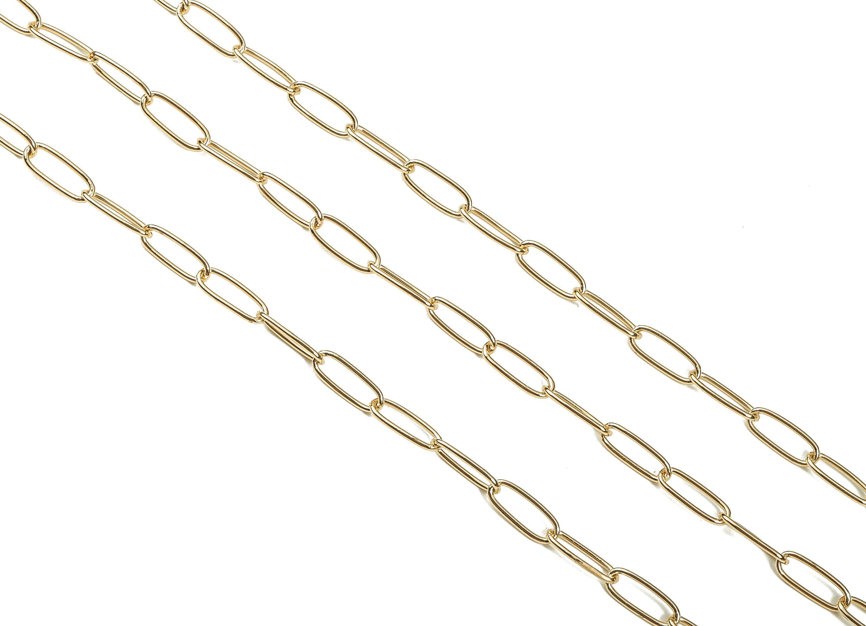 Brass Oval Rectangle Paper Clip Layering Chain - 18 Real Gold Oval Chain - Soldered Cable Chain 0.55&quot; x 0.21&quot; x 0.08&quot; RGP3944 - DOMEDBAZAAR