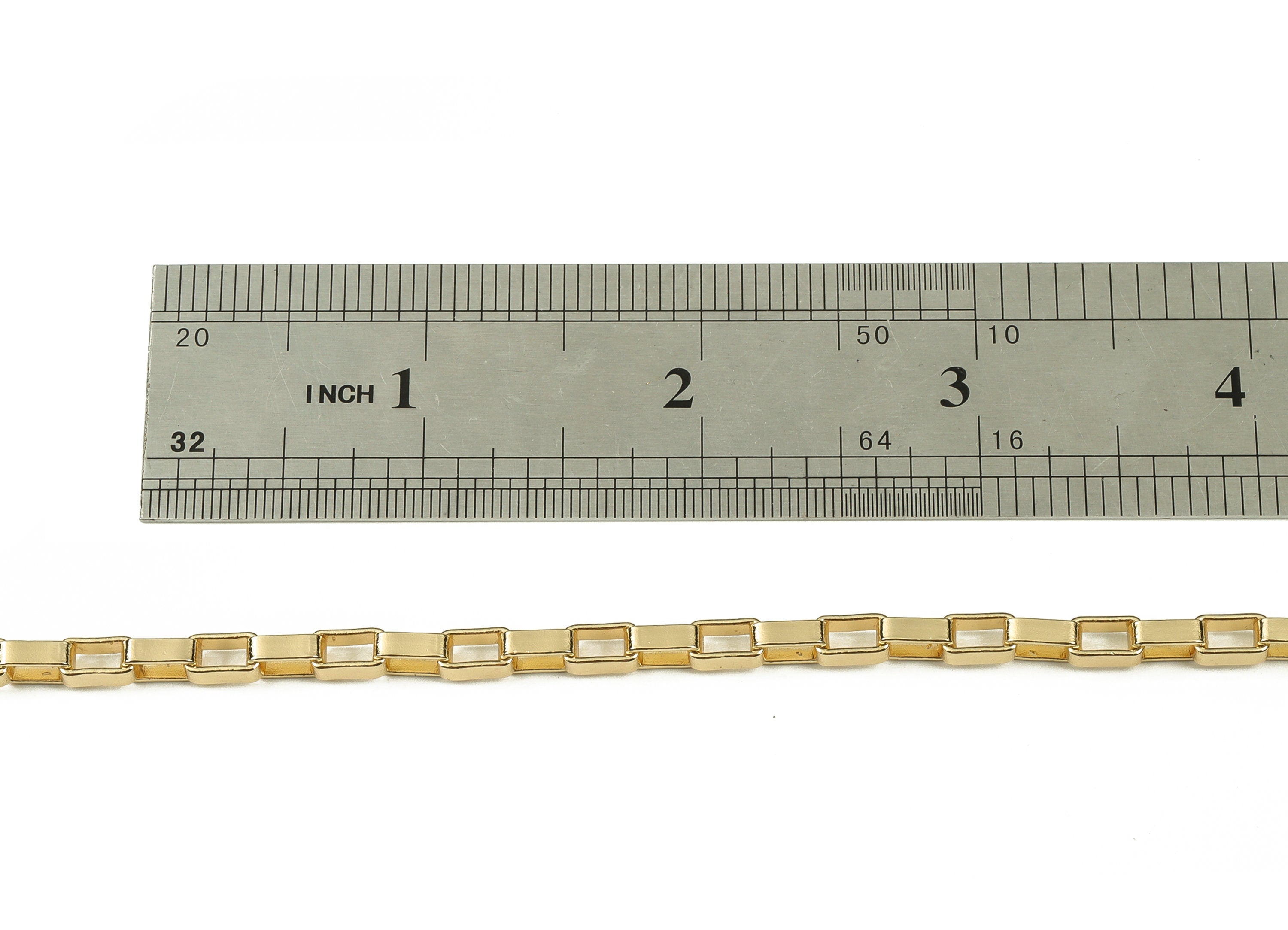 Brass Rectangle Paper Clip Layering Chain - 18 Real Gold Rectangle Openlink Chain - Flat Cable Chain 0.29&quot; x 0.16&quot; x 0.10&quot; RGP3949 - DOMEDBAZAAR