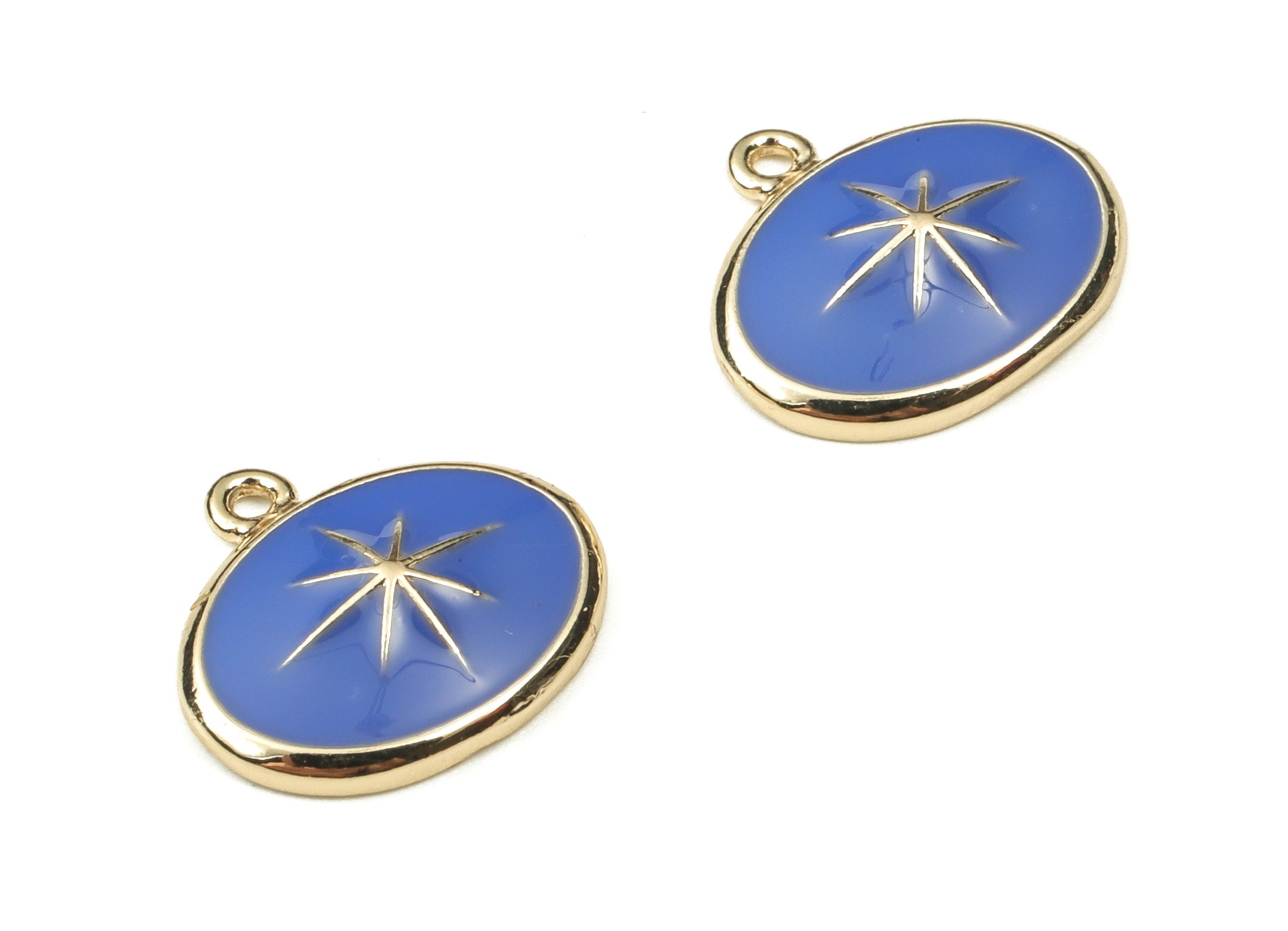 Brass Oval Earring Charms - Gold Star Pendant - 18K Real Gold Plated Brass - Jewelry Making Supplies - 13.23x12.08x1.05mm - RGP3738F - DOMEDBAZAAR