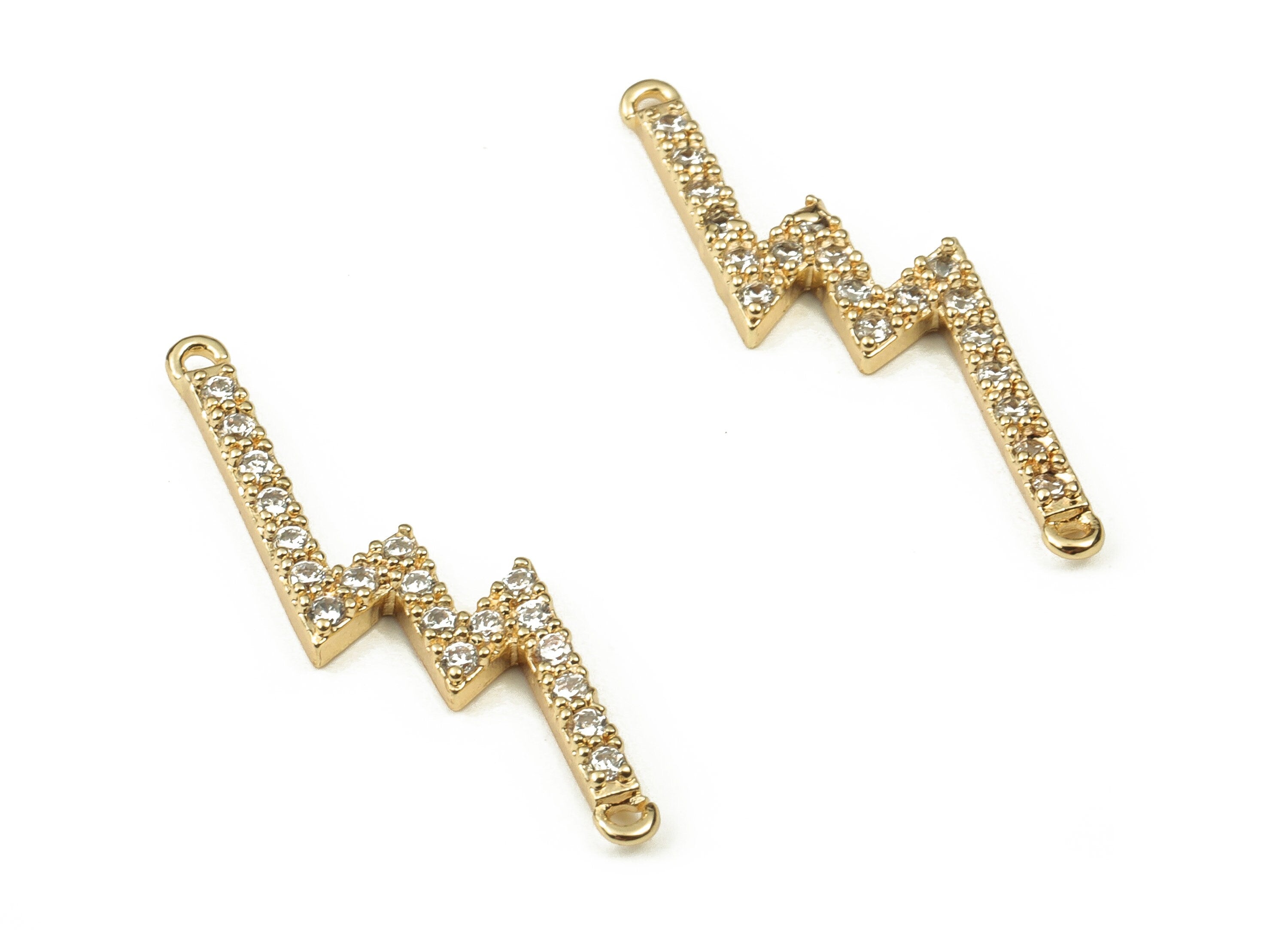Brass Lightning Earring Connector With Zircons - Gold Lightning Charms - 18K Real Gold Plated Brass - 24.52x7.45x1.76mm - RGP3748 - DOMEDBAZAAR
