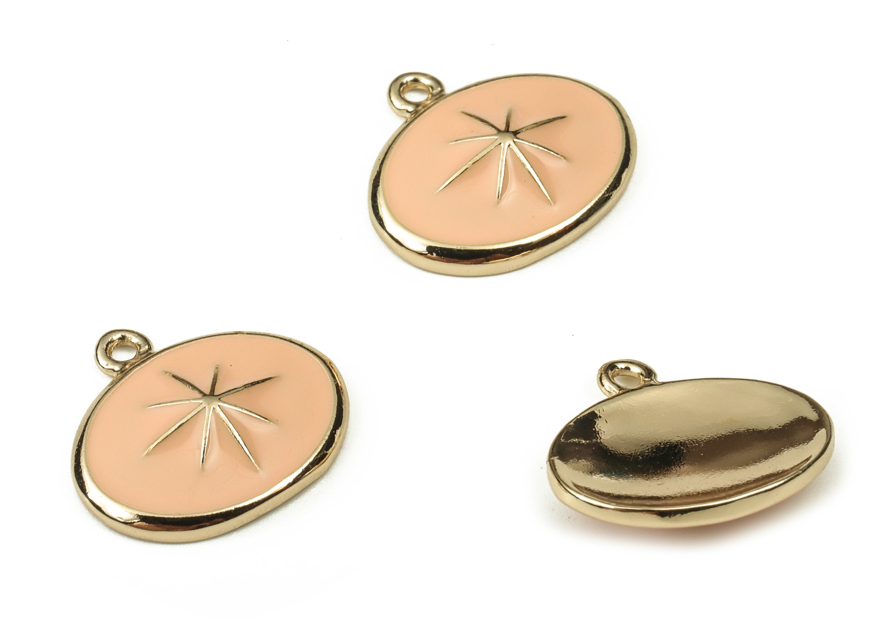 Brass Oval Charm Earring - Gold Star Pendant - 18K Real Gold Plated Brass - Jewelry Making Supplies - 13.23x12.08x1.05mm - RGP3738A - DOMEDBAZAAR