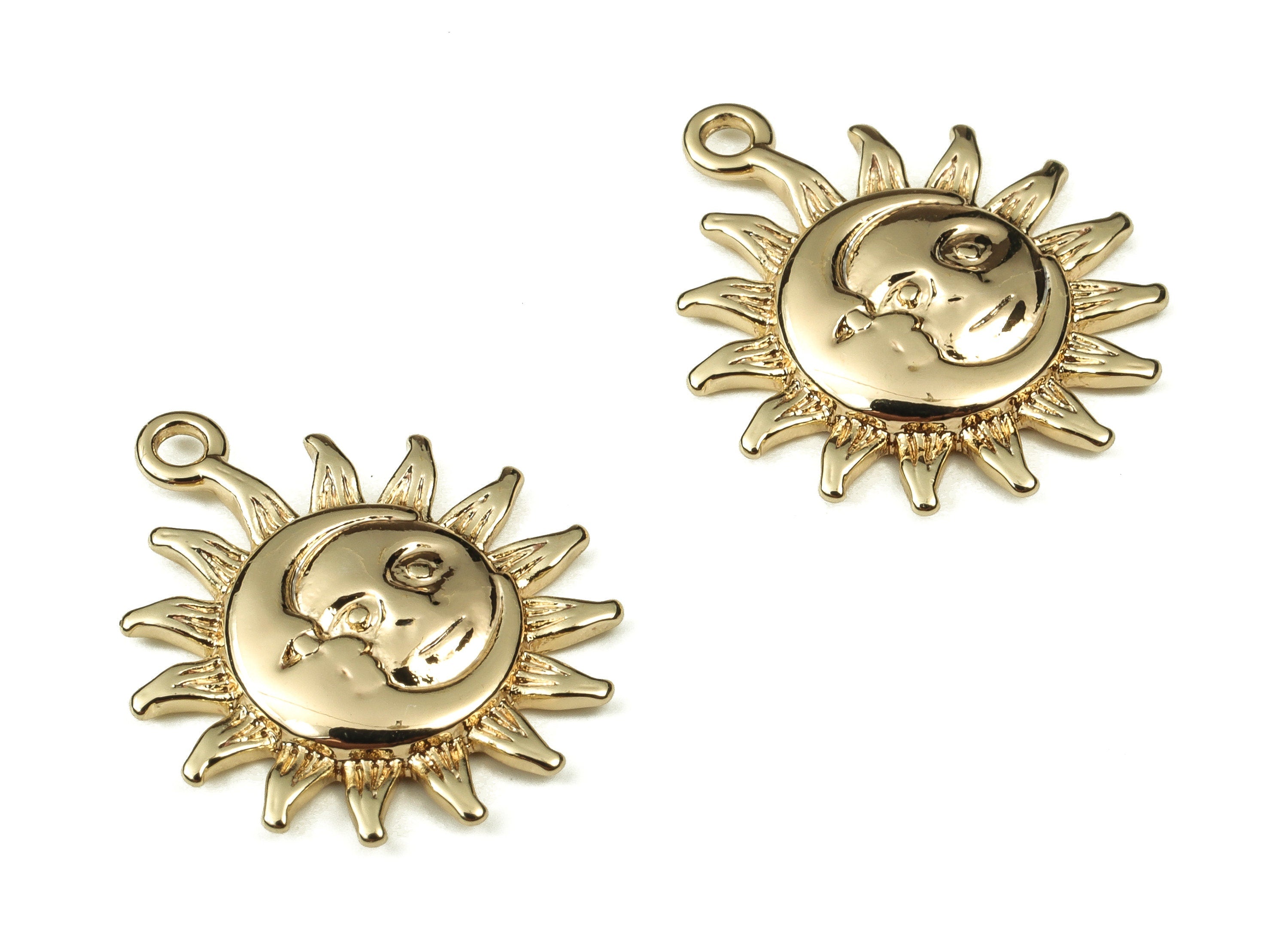 Brass Sun Earring Charms - Gold Face Pendant - 18K Real Gold Plated Brass - Jewelry Making Supplies - 19.77x16.52x2.33mm - RGP3838 - DOMEDBAZAAR