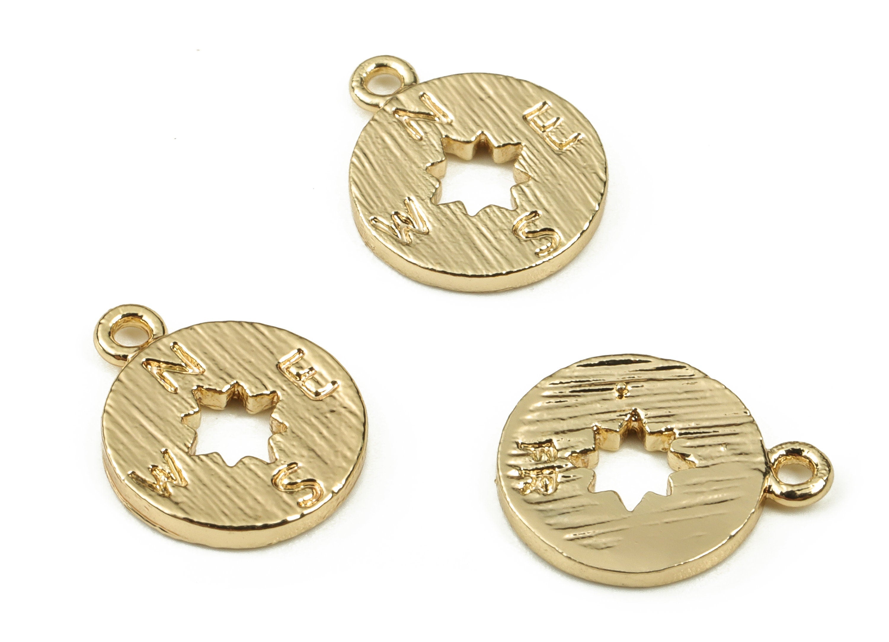 Brass Round Earring Charms - Gold Star Pendant - 18K Real Gold Plated Brass - Jewelry Making Supplies - 11.73x9.48x0.3mm - RGP3822 - DOMEDBAZAAR