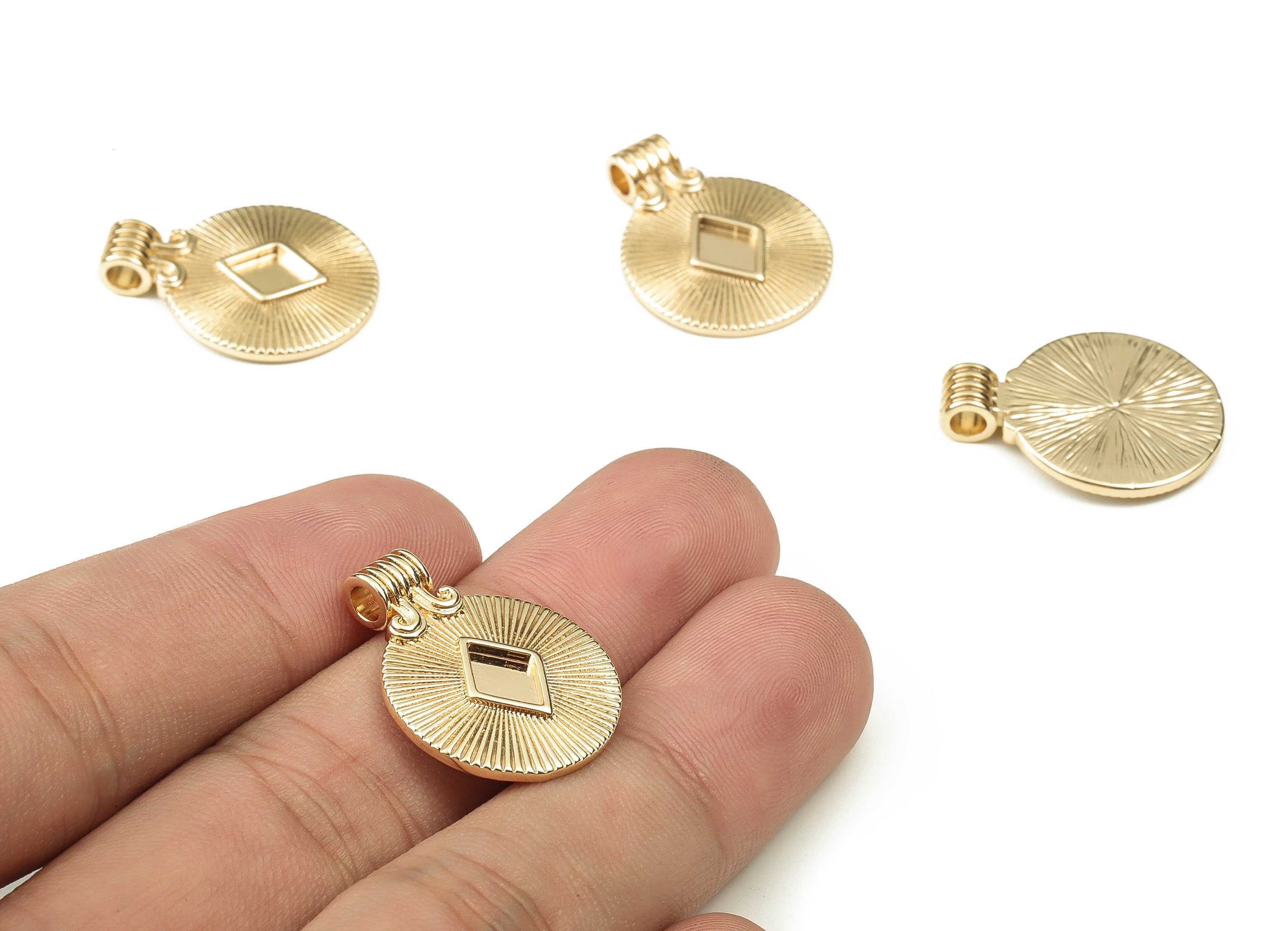 Brass Round Earring Charms - Gold Rhombus Pendant - 18K Real Gold Plated Brass - Jewelry Making Supplies - 23.9x18.44x2.24mm - RGP3824 - DOMEDBAZAAR