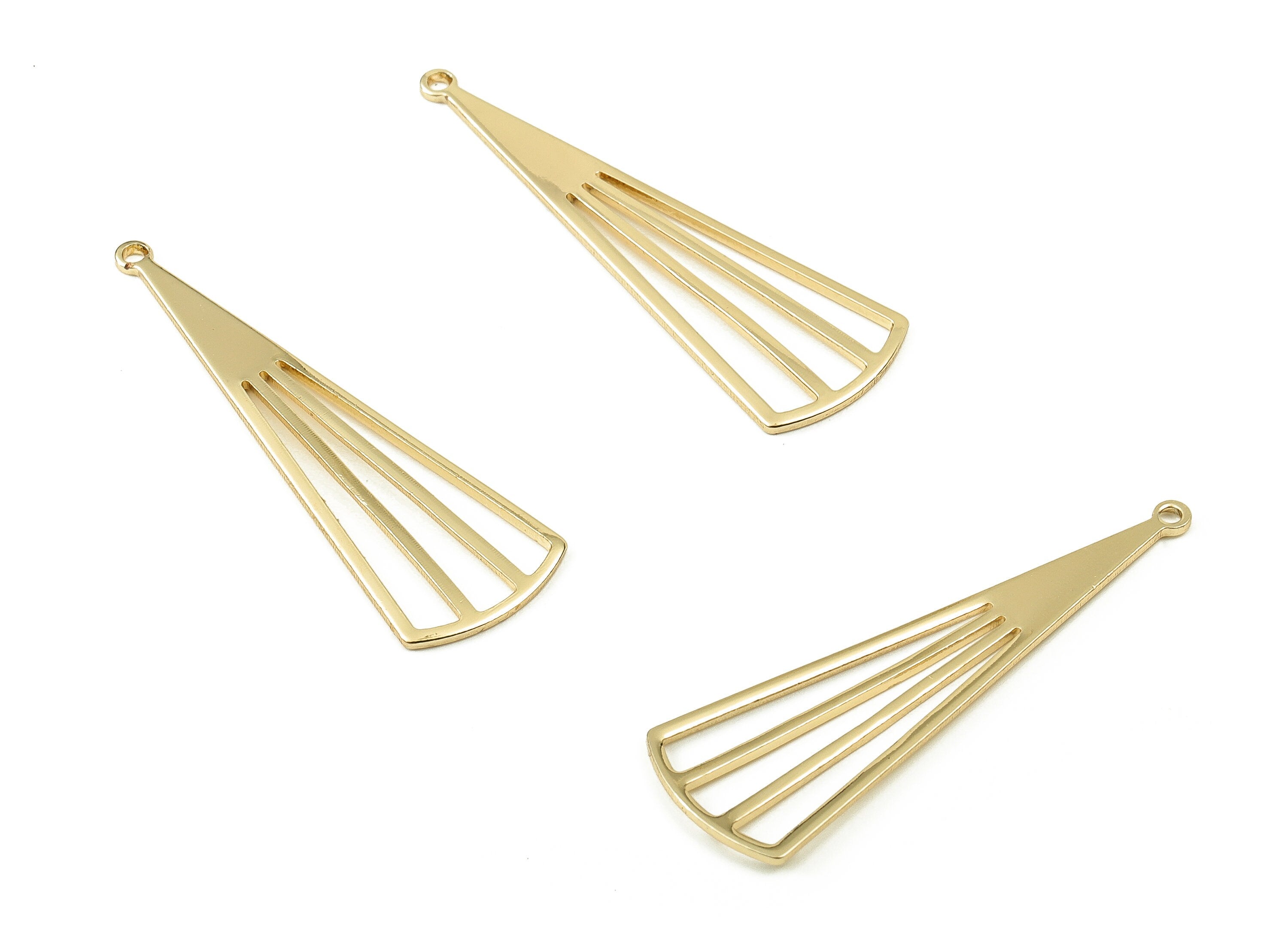 Brass Triangle Earring Charms - Gold Triangle Pendant - 18K Real Gold Plated Brass - Jewelry Making Supplies - 38.7x12.62x1.02mm - RGP3576 - DOMEDBAZAAR