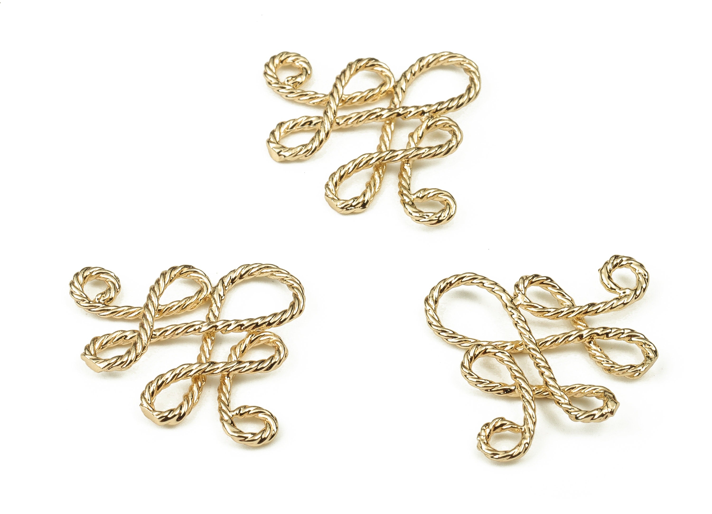 Brass Textured Knot Earring Charms - Gold Knot Pendant - 18K Real Gold Plated Brass - Jewelry Making Supplies - 19.59x16.29x1.93mm - RGP3820 - DOMEDBAZAAR
