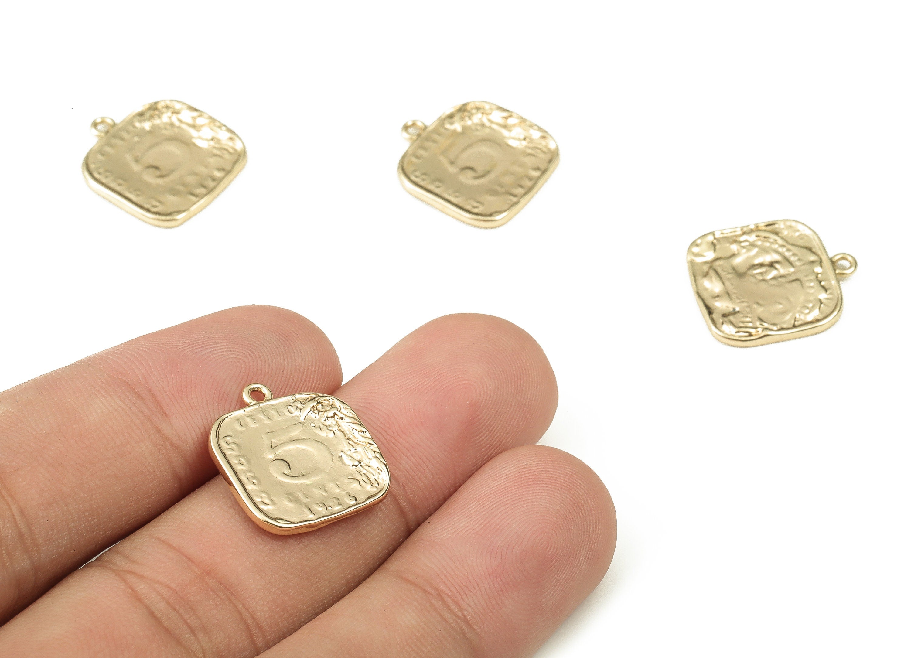 Brass Square Earring Charms - Gold Square Pendant - 18K Real Gold Plated Brass - Jewelry Making Supplies - 17.66x15.58x1.74mm - RGP3837 - DOMEDBAZAAR