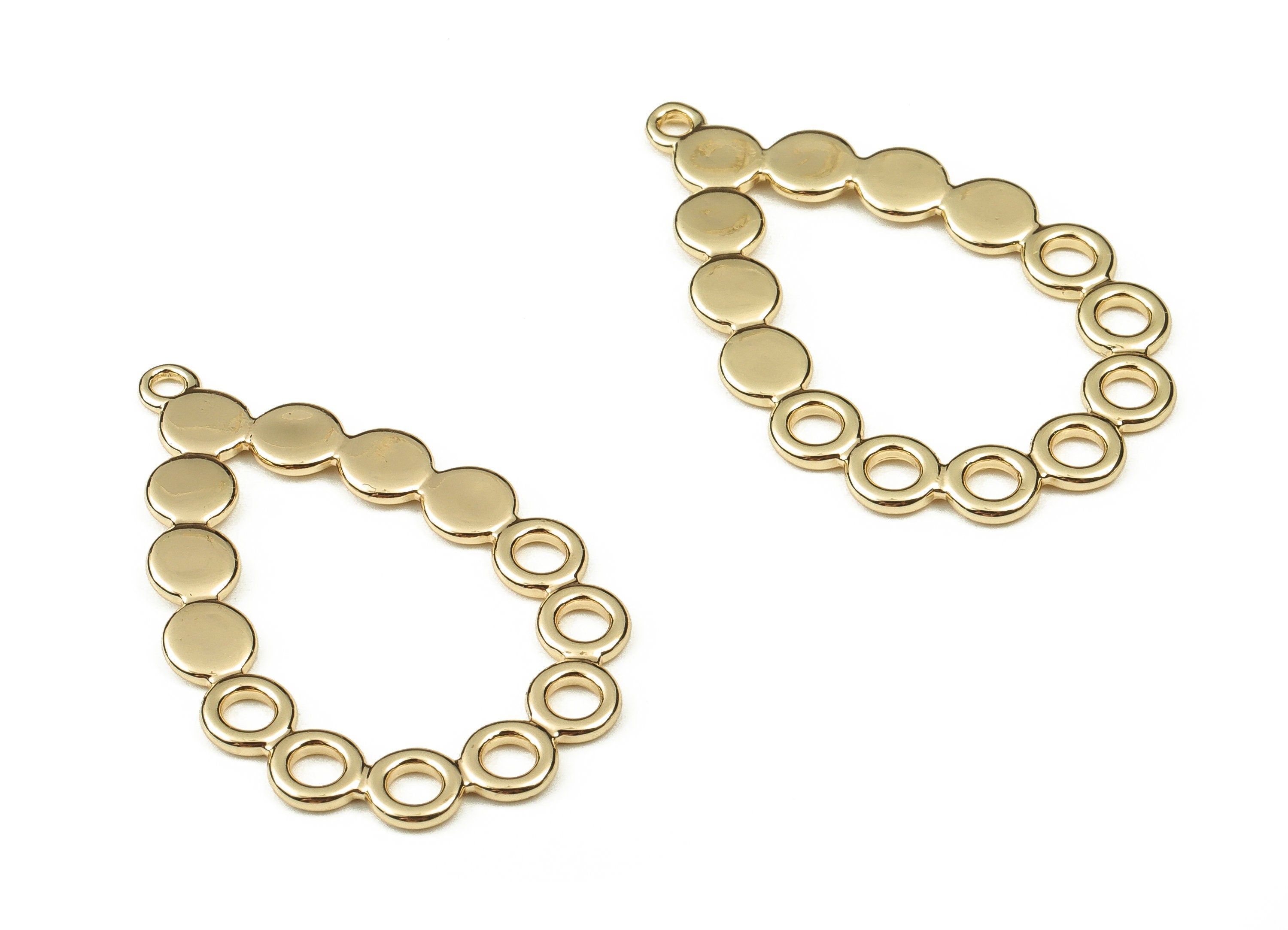 Brass Drop Earring Charms - Gold Round Pendant - 18K Real Gold Plated Brass - Jewelry Making Supplies - 35x22.61x1.12mm - RGP3860 - DOMEDBAZAAR