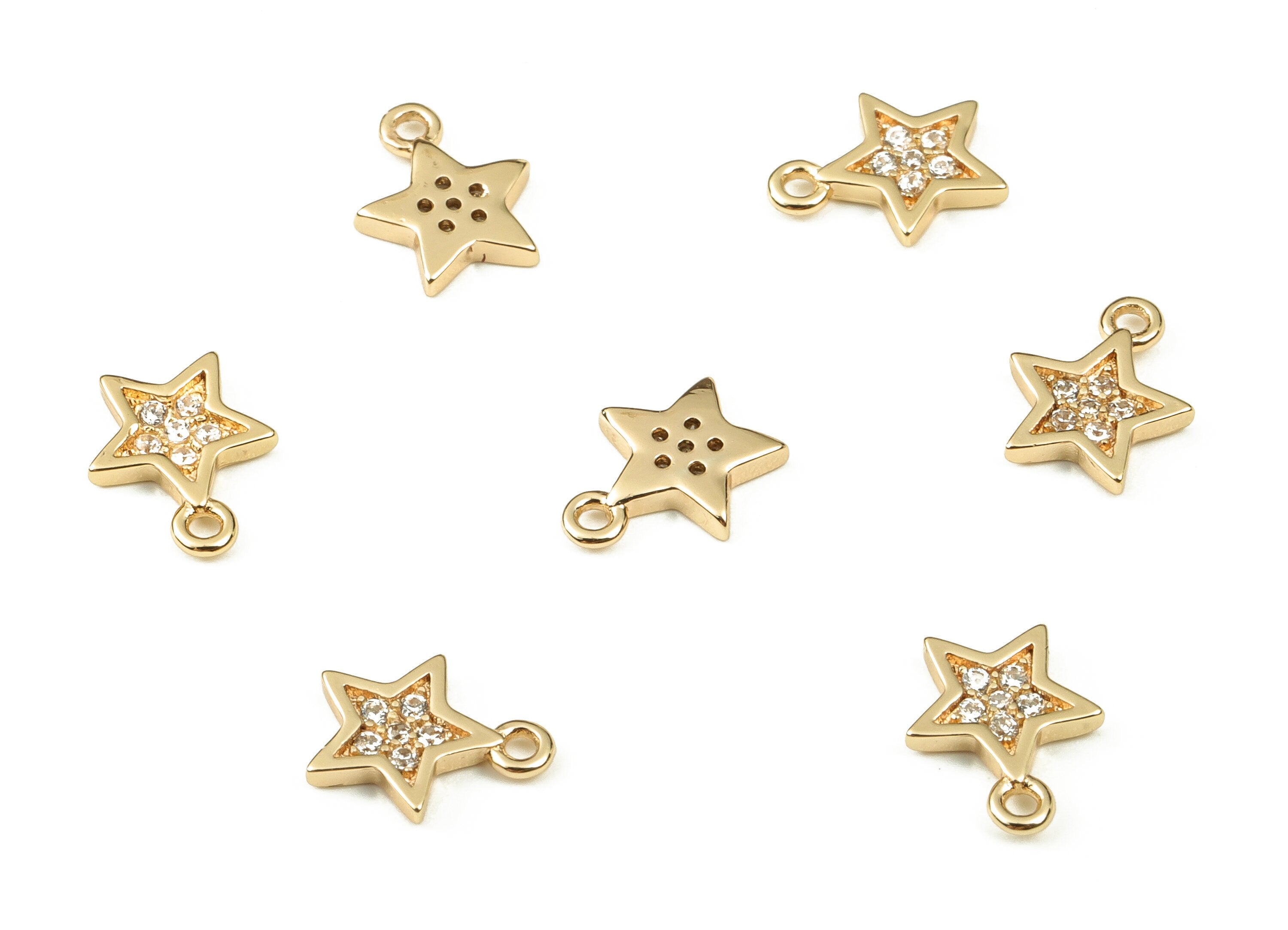 Brass Star Earring Charms With Zircons - Gold Star Pendant - 18K Real Gold Plated Brass - Jewelry Supplies - 8.54x6.85x1.31mm - RGP3626 - DOMEDBAZAAR