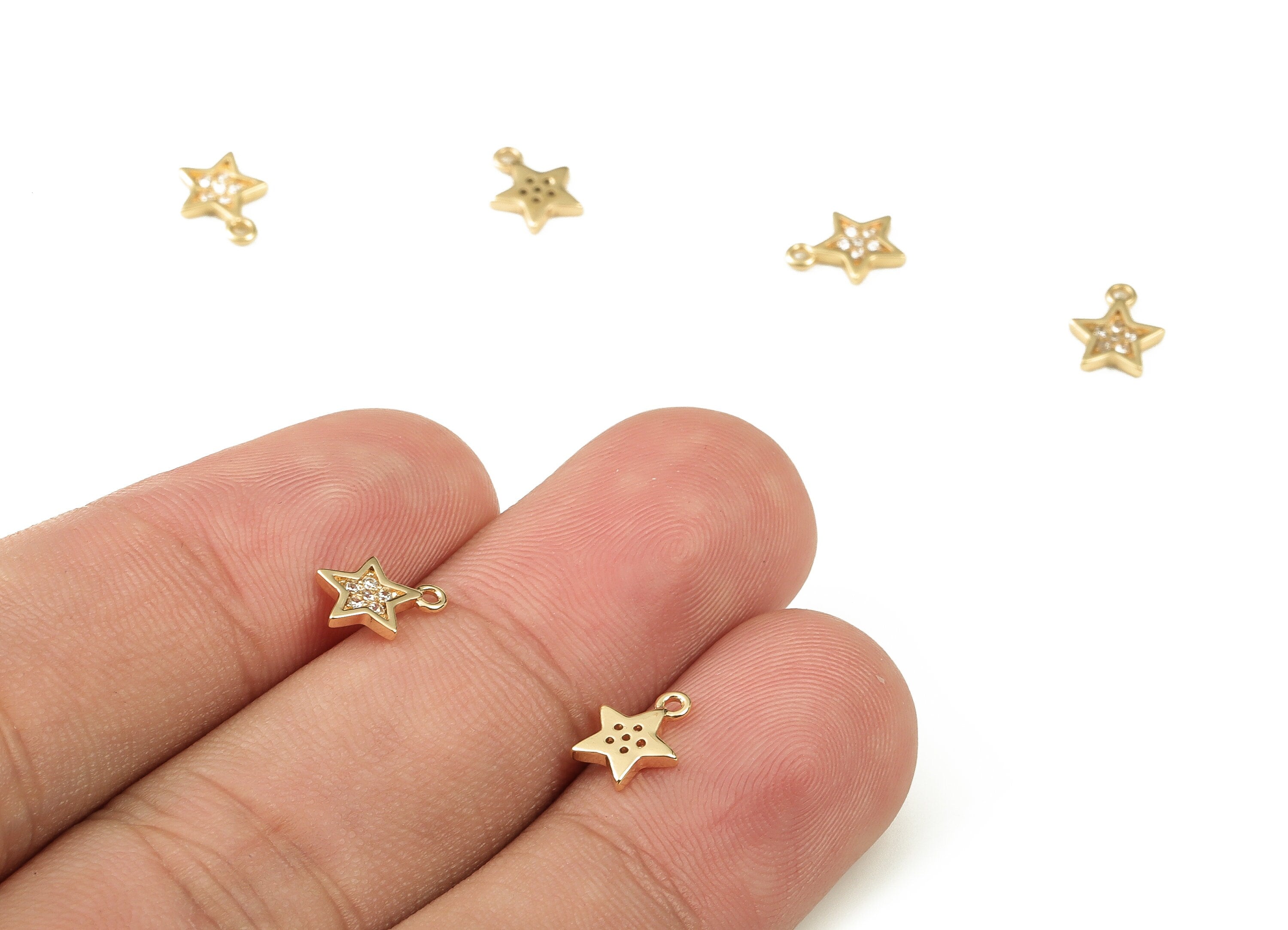 Brass Star Earring Charms With Zircons - Gold Star Pendant - 18K Real Gold Plated Brass - Jewelry Supplies - 8.54x6.85x1.31mm - RGP3626 - DOMEDBAZAAR