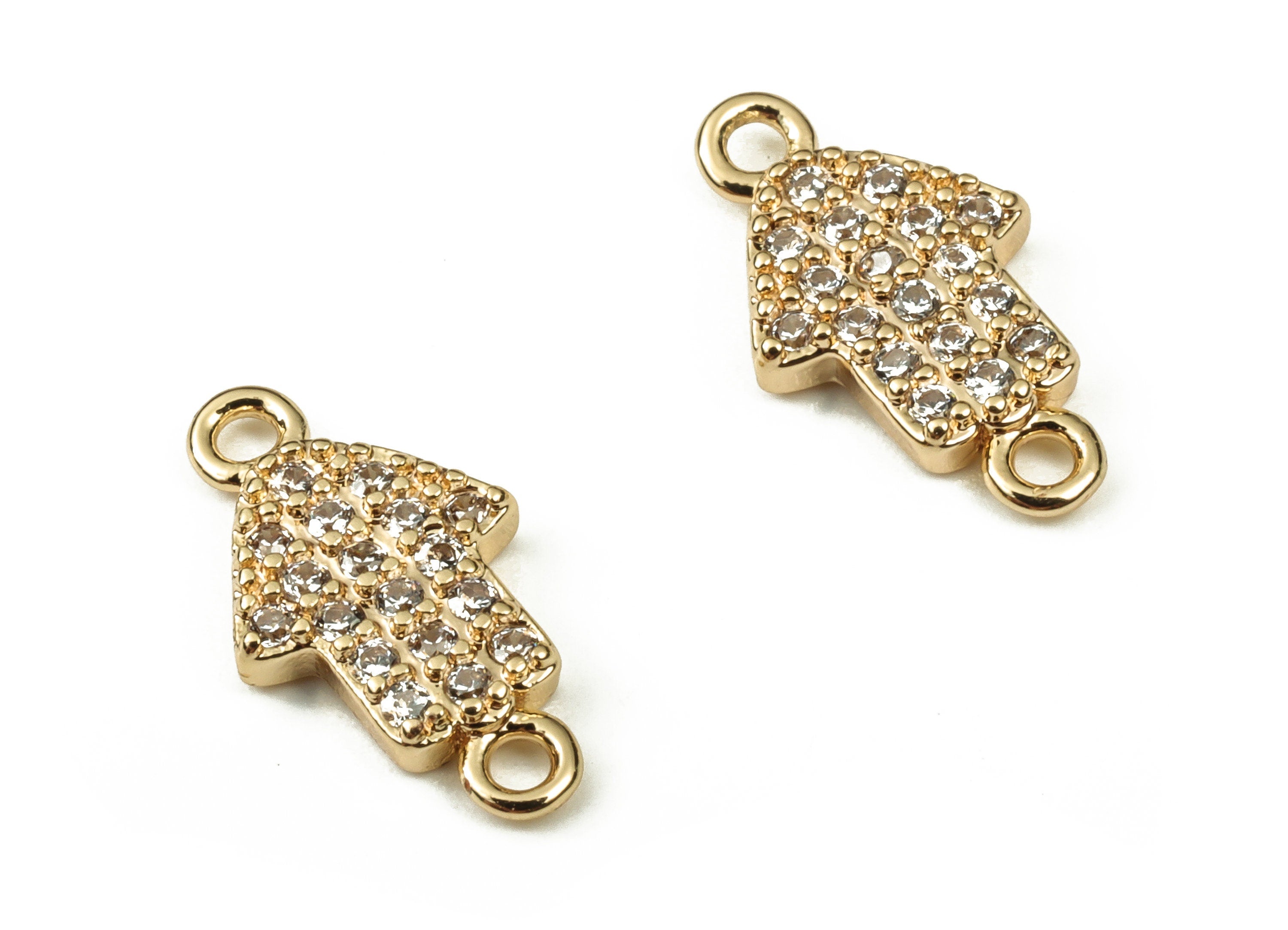 Brass Arrow Connector Charm – Zircon Arrow Pendant - 18K Real Gold Plated Brass - Jewelry Supplies - 12.98x7.18x1.7mm - RGP3406 - DOMEDBAZAAR