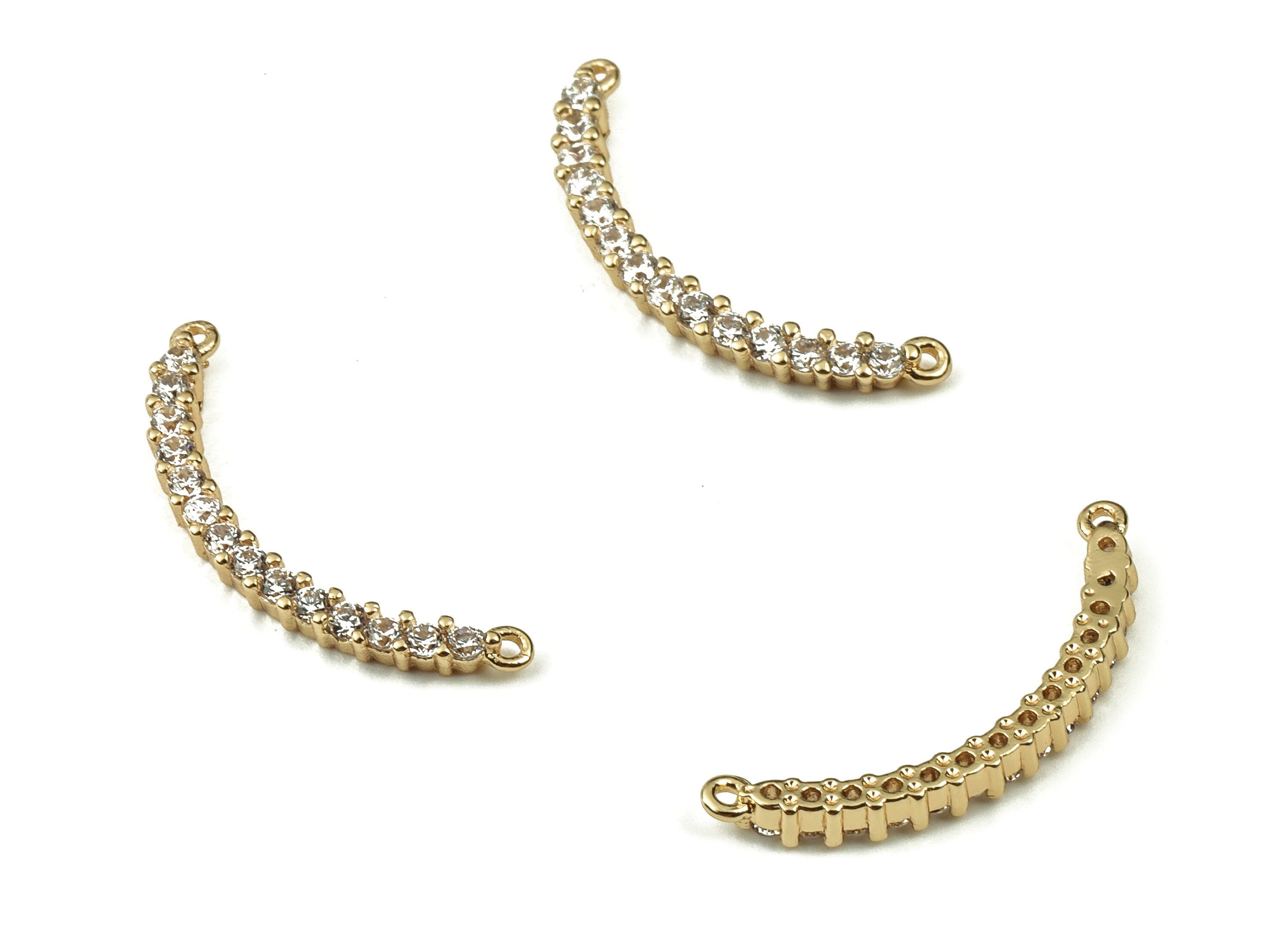 Brass Strip Earring Connector With Zircons - Gold Strip Pendant - 18K Real Gold Plated Brass - Jewelry Supplies - 21.85x1.55x2mm - RGP3411 - DOMEDBAZAAR