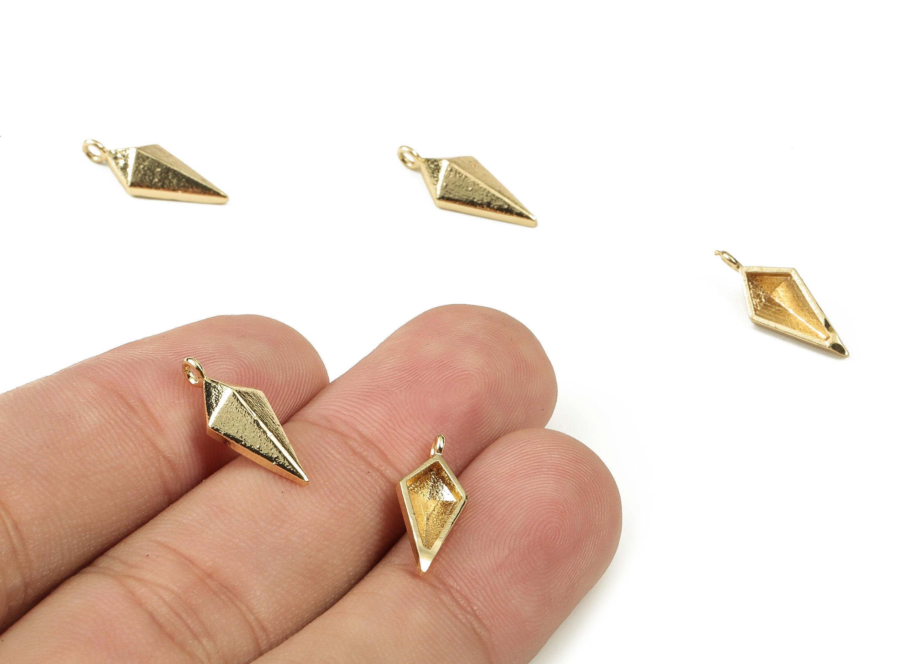 Brass Triangle Earring Charms - Gold Triangle Pendant - 18K Real Gold Plated Brass - Jewelry Making Supplies - 16.66x6.76x3.47mm - RGP3818 - DOMEDBAZAAR