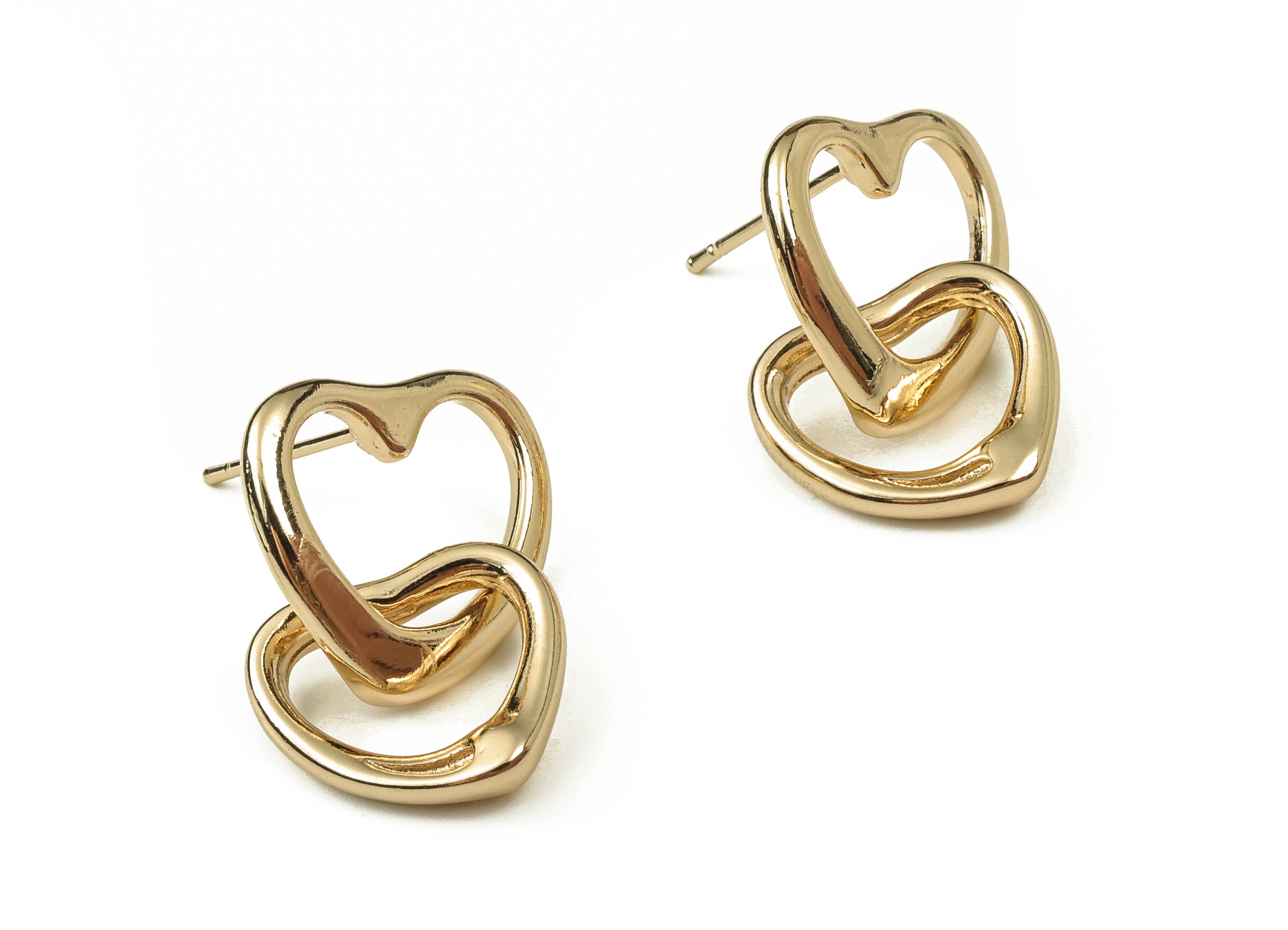 Brass Heart Earring Post - Gold Heart Earring Stud - 18K Real Gold Plated Brass - Stainless Steel Stud - 23.45x17.18x1.75mm - RGP3836 - DOMEDBAZAAR