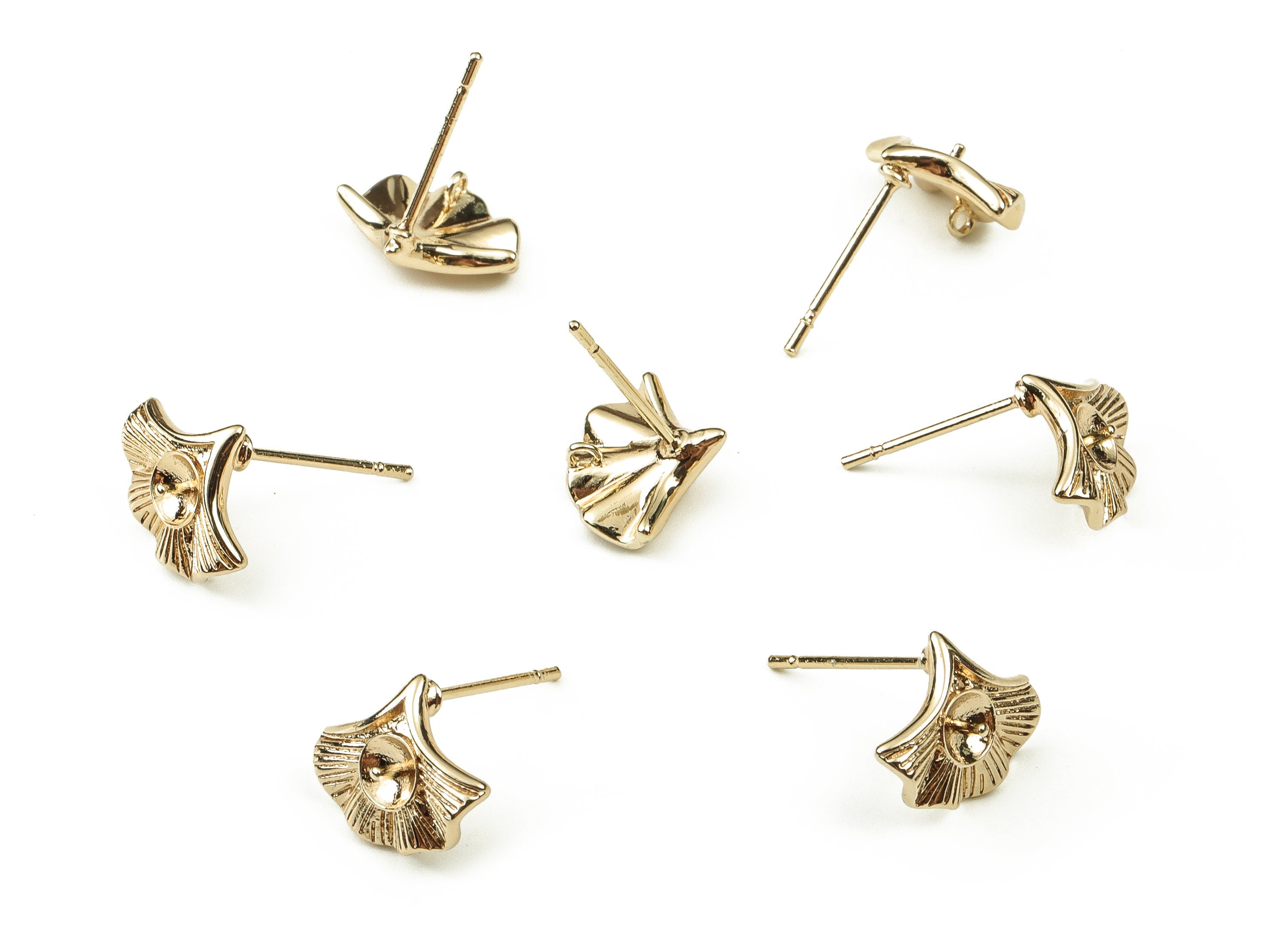 Brass Fan Earring Post - Gold Fan Earring Stud - 18K Real Gold Plated Brass - Stainless Steel Stud - 12.03x9.54x1.49mm - RGP3845 - DOMEDBAZAAR