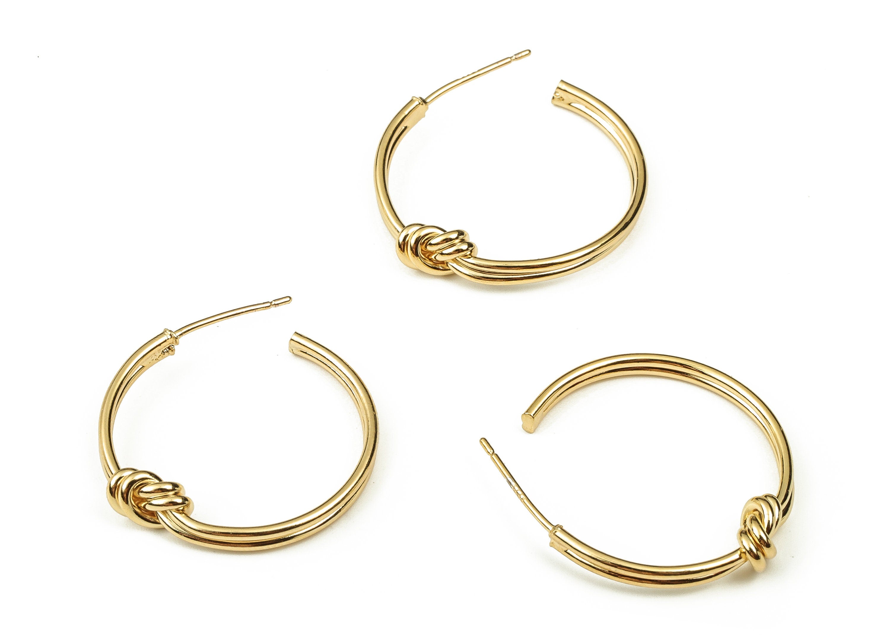 Brass C Earring Post - Gold Knot Earring Stud - 18K Real Gold Plated Brass - Brass Stud - Jewelry Supplies - 23.74x21.12x4.75mm - RGP3796 - DOMEDBAZAAR