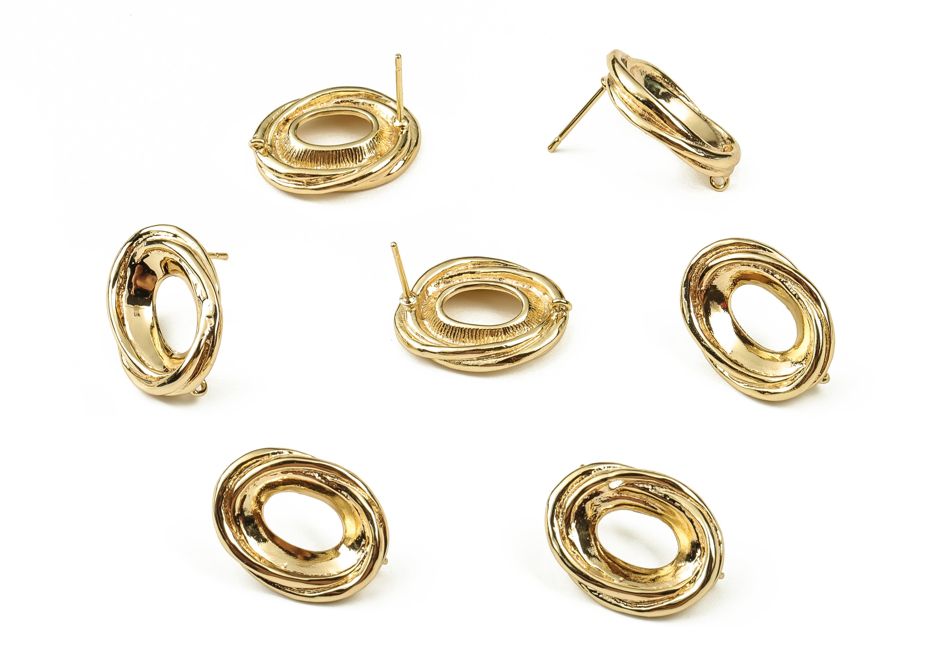 Brass Oval Earring Post - Gold Oval Earring Stud - 18K Real Gold Plated Brass - Brass Stud - Jewelry Supplies - 20.02x15.3x4.06mm - RGP3777 - DOMEDBAZAAR