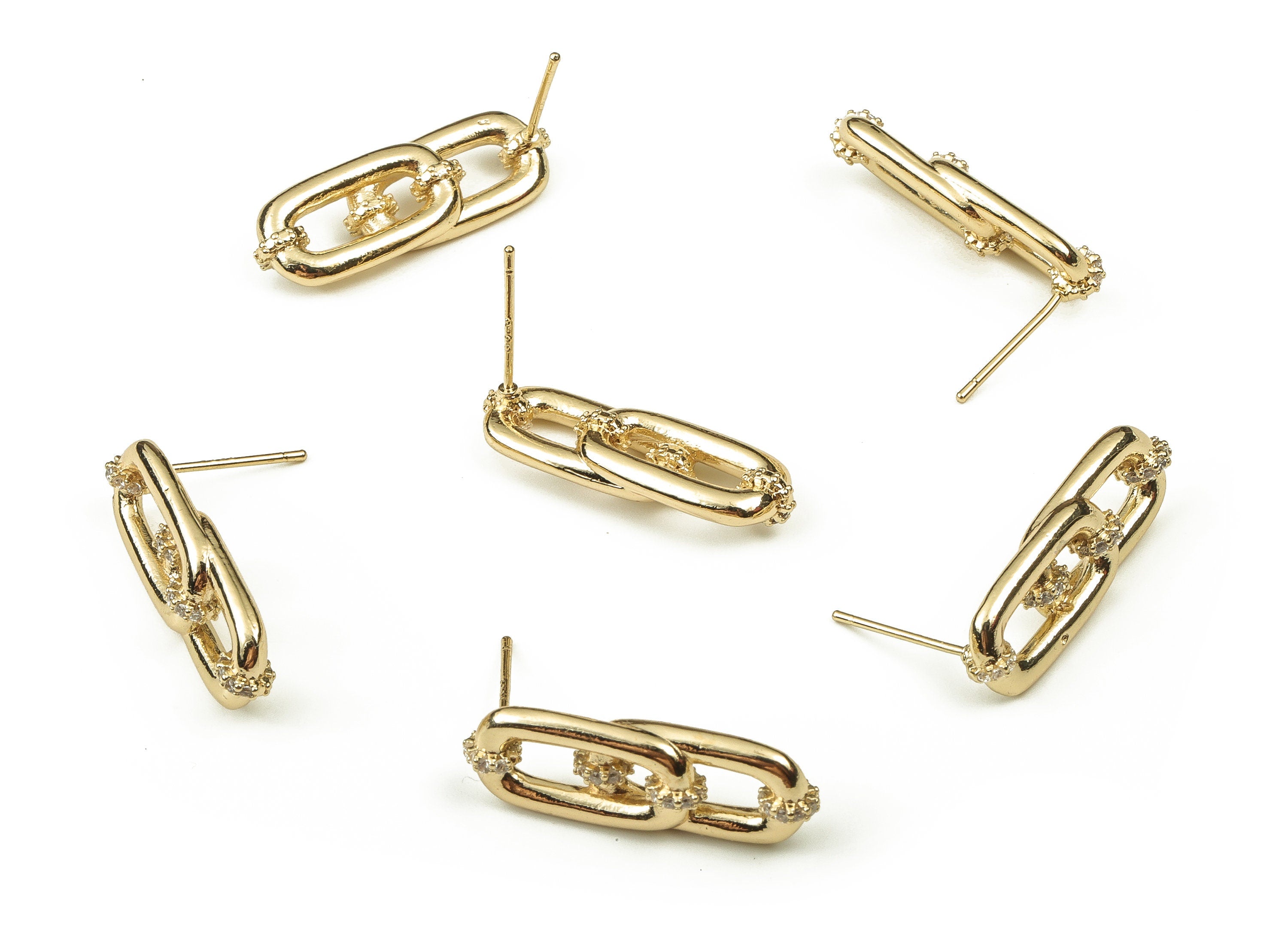 Brass Rectangle Earring Stud – Zircon Rectangle Post Earring - Stainless Steel Stud - 18K Gold Plated Brass – 25.85x9.06x5.52mm - RGP3418 - DOMEDBAZAAR