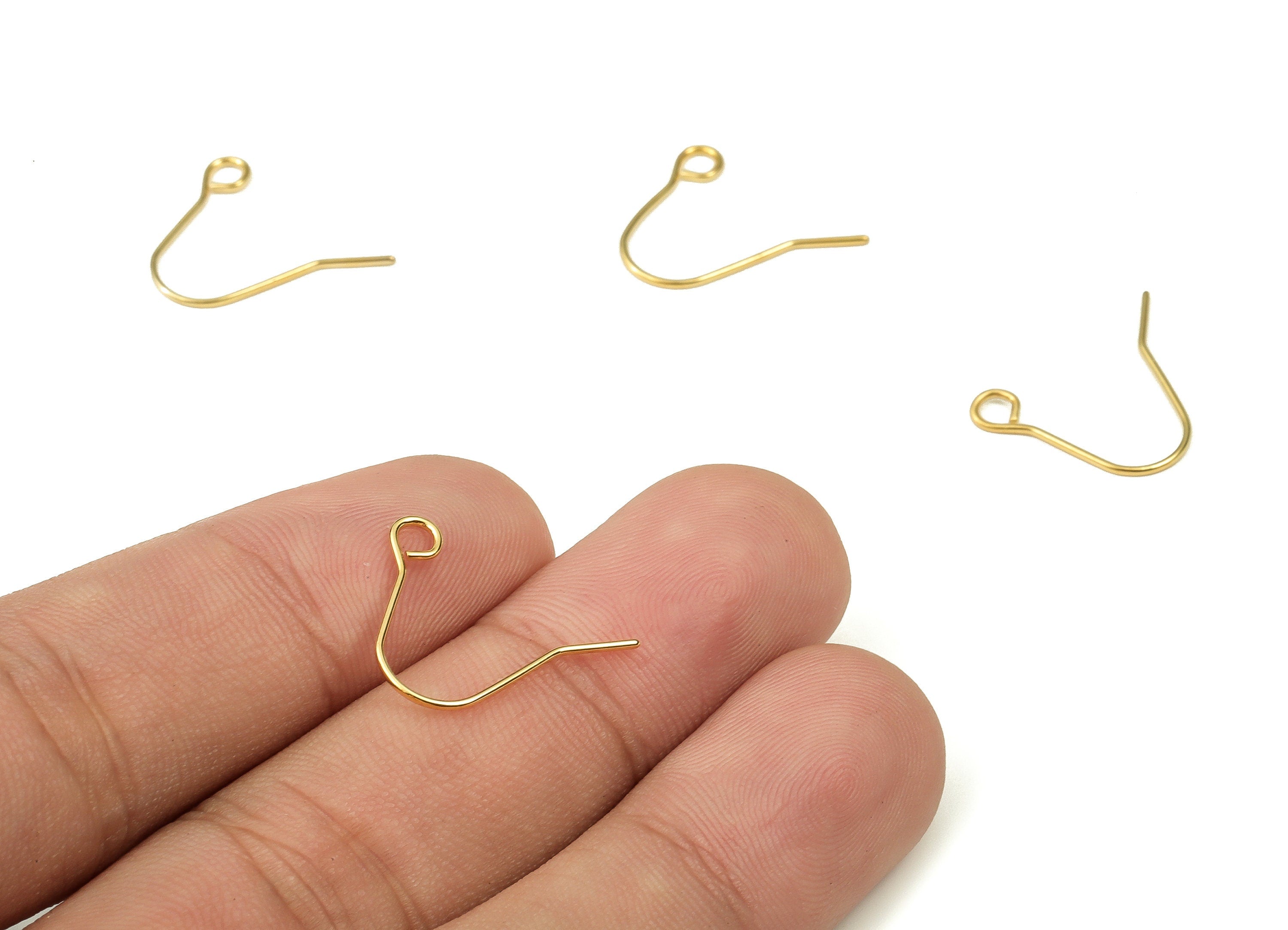 Gold Plating Earring Hooks - Wire Hooks - Open Loop - 18K Real Gold Plated Brass - Jewelry Making Supplies - 15.4x12.75x0.72mm - RGP3963G - DOMEDBAZAAR