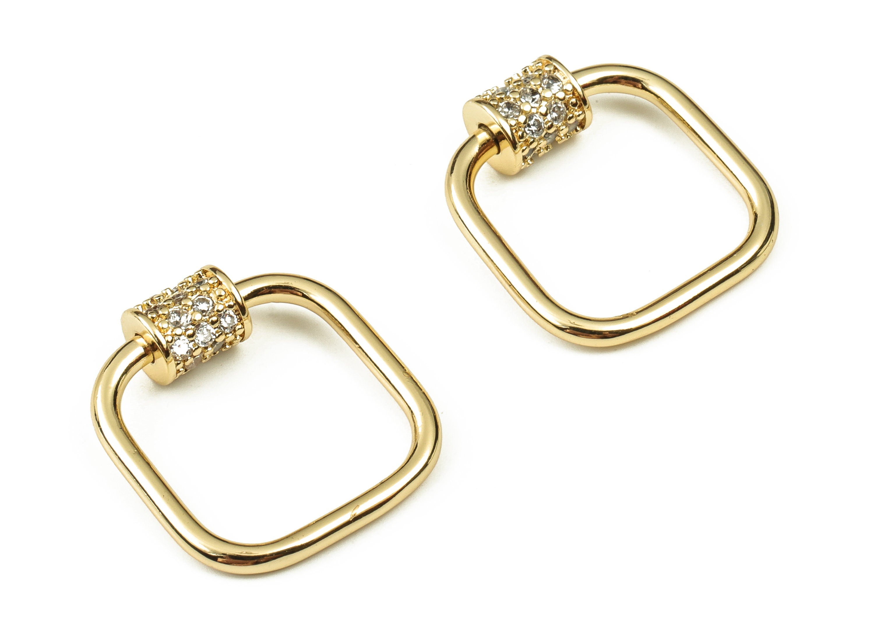 Brass Square Charm Pendant – Zircon Earring Charms - 18k Real Gold Plated Brass Charm – DIY Jewelry Supplies - 21.24x19.68x5.7mm - RGP3858 - DOMEDBAZAAR