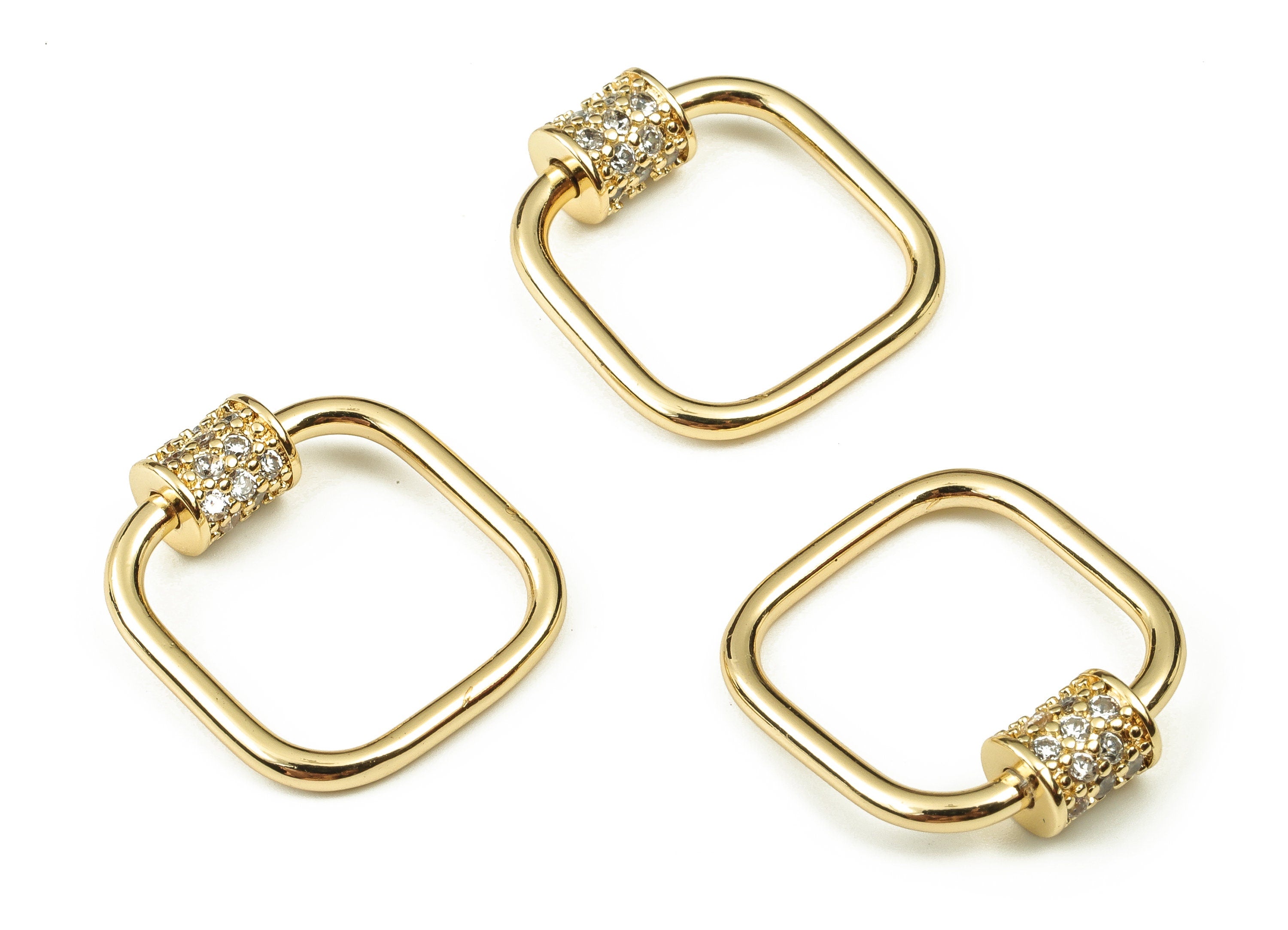 Brass Square Charm Pendant – Zircon Earring Charms - 18k Real Gold Plated Brass Charm – DIY Jewelry Supplies - 21.24x19.68x5.7mm - RGP3858 - DOMEDBAZAAR