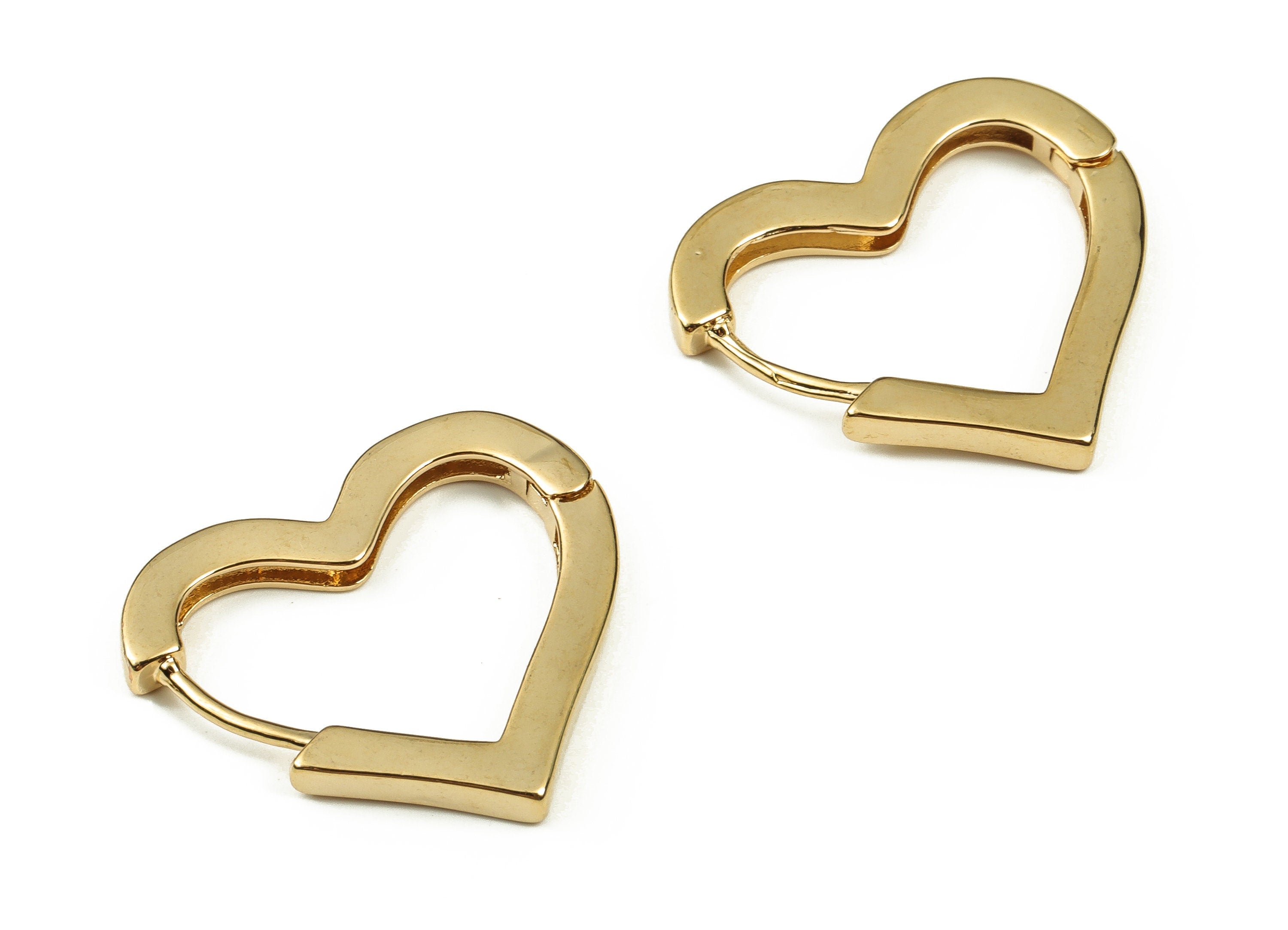 Dainty Heart Hoop Earrings – Brass Love Heart Earrings - 18k Real Gold Plated Brass – Jewelry Supplies - 24.27×27.05×2.71mm - RGP3409 - DOMEDBAZAAR