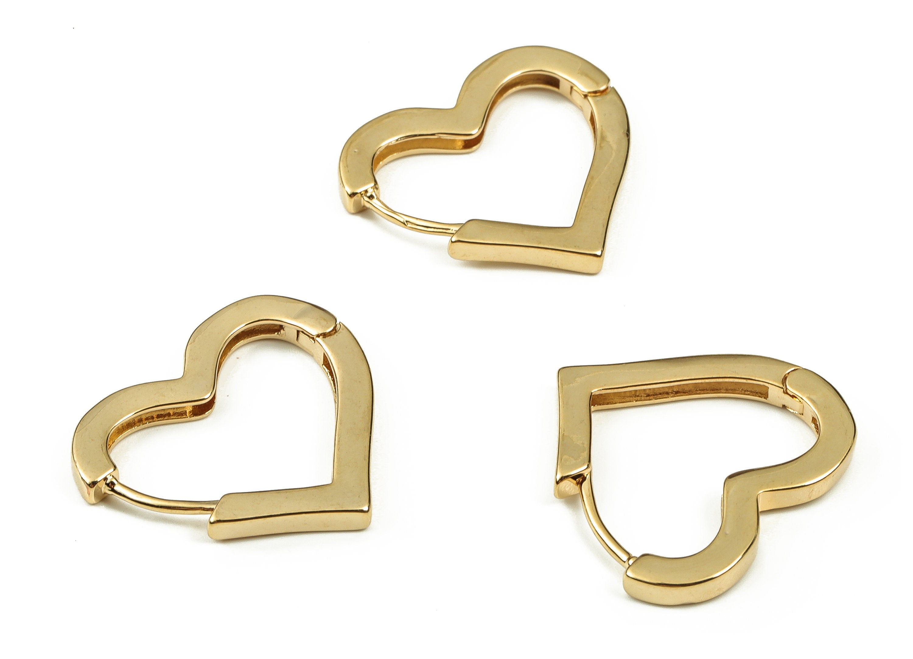 Dainty Heart Hoop Earrings – Brass Love Heart Earrings - 18k Real Gold Plated Brass – Jewelry Supplies - 24.27×27.05×2.71mm - RGP3409 - DOMEDBAZAAR