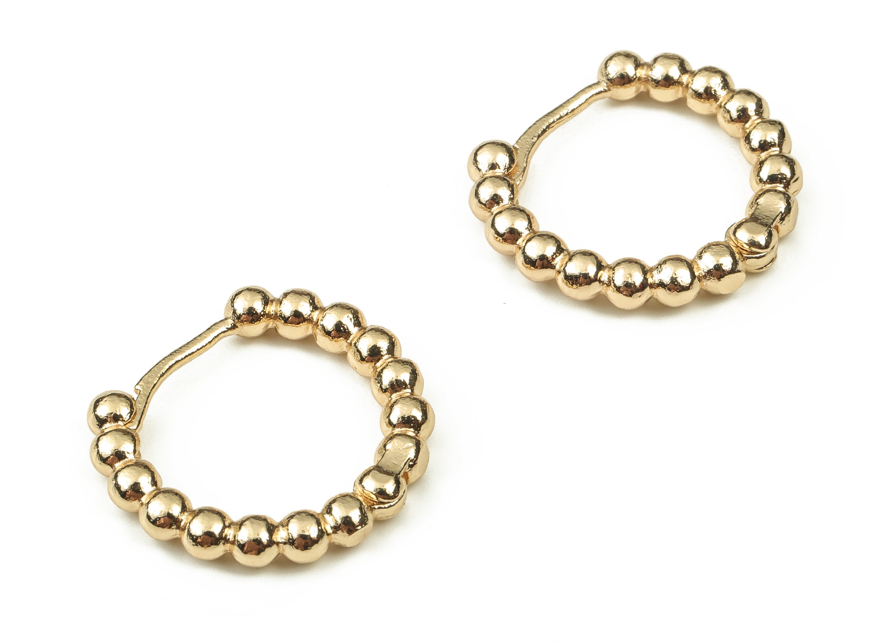 Brass Round Hoop - Beaded Shape Hoop Earrings – Chunky Wide Shiny Hoop Earrings – 18K Real Gold Plated Brass - 19.65x17.52x3mm - RGP3859 - DOMEDBAZAAR
