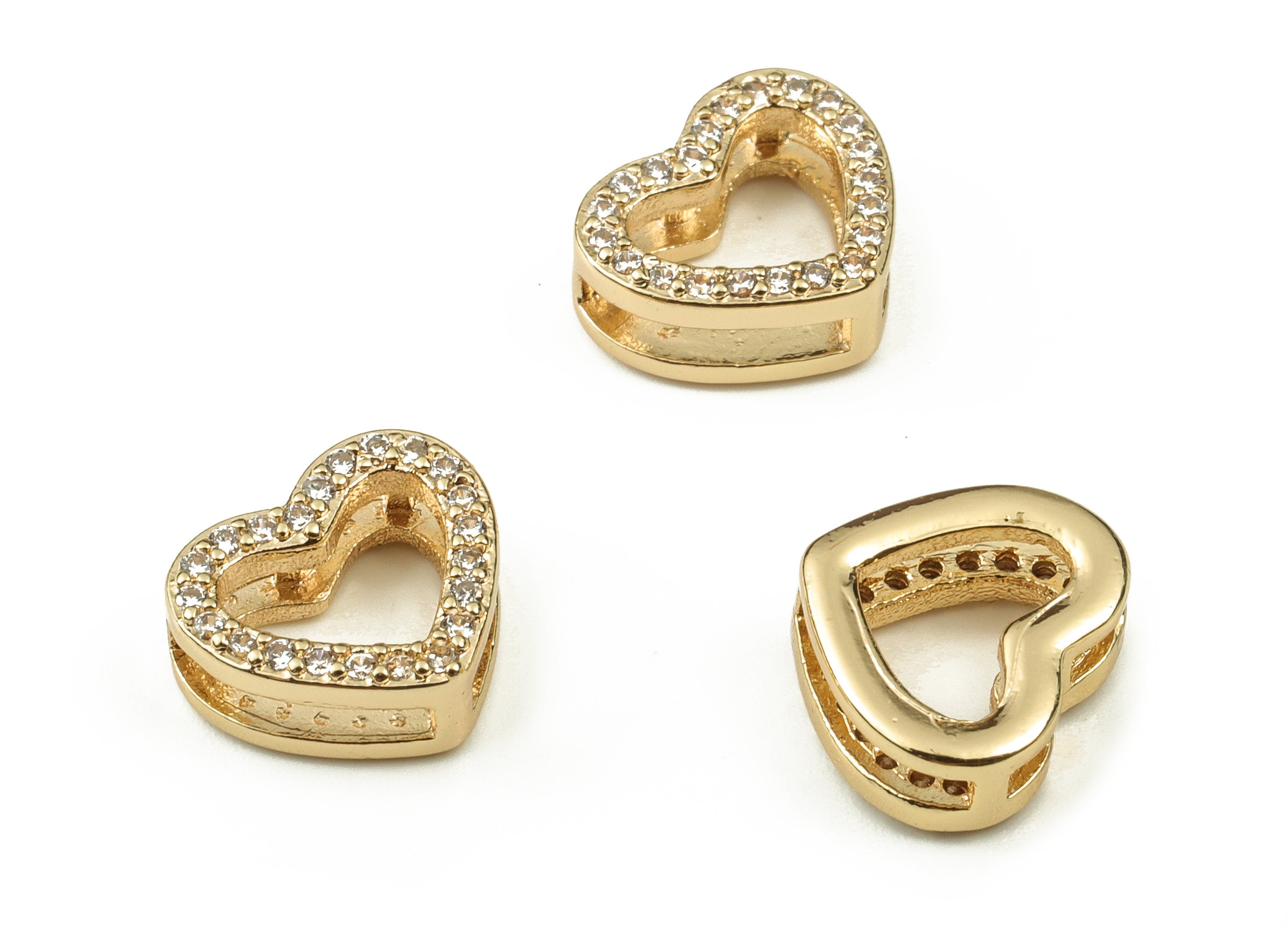 Brass Heart Earring Connector With Zircons - Gold Heart Pendant - 18K Real Gold Plated Brass - Jewelry Supplies - 8.89x10.3x3.98mm - RGP3785 - DOMEDBAZAAR