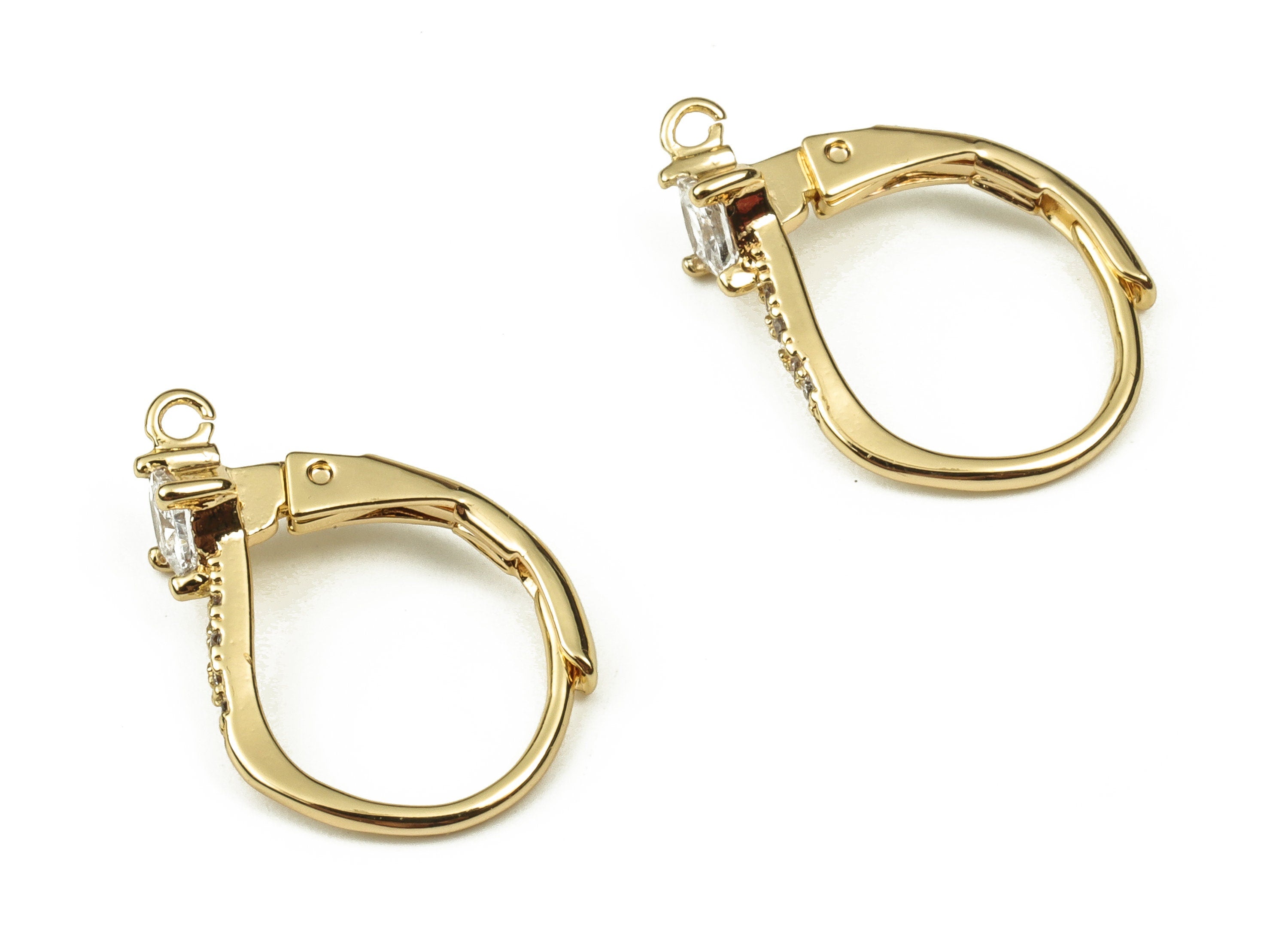 Brass Leverback Earring Clasp With Zircons - Gold Plain Leverback - 18K Real Gold Plated Brass - Jewelry Supplies - 16.79x12x1.7mm - RGP3849 - DOMEDBAZAAR