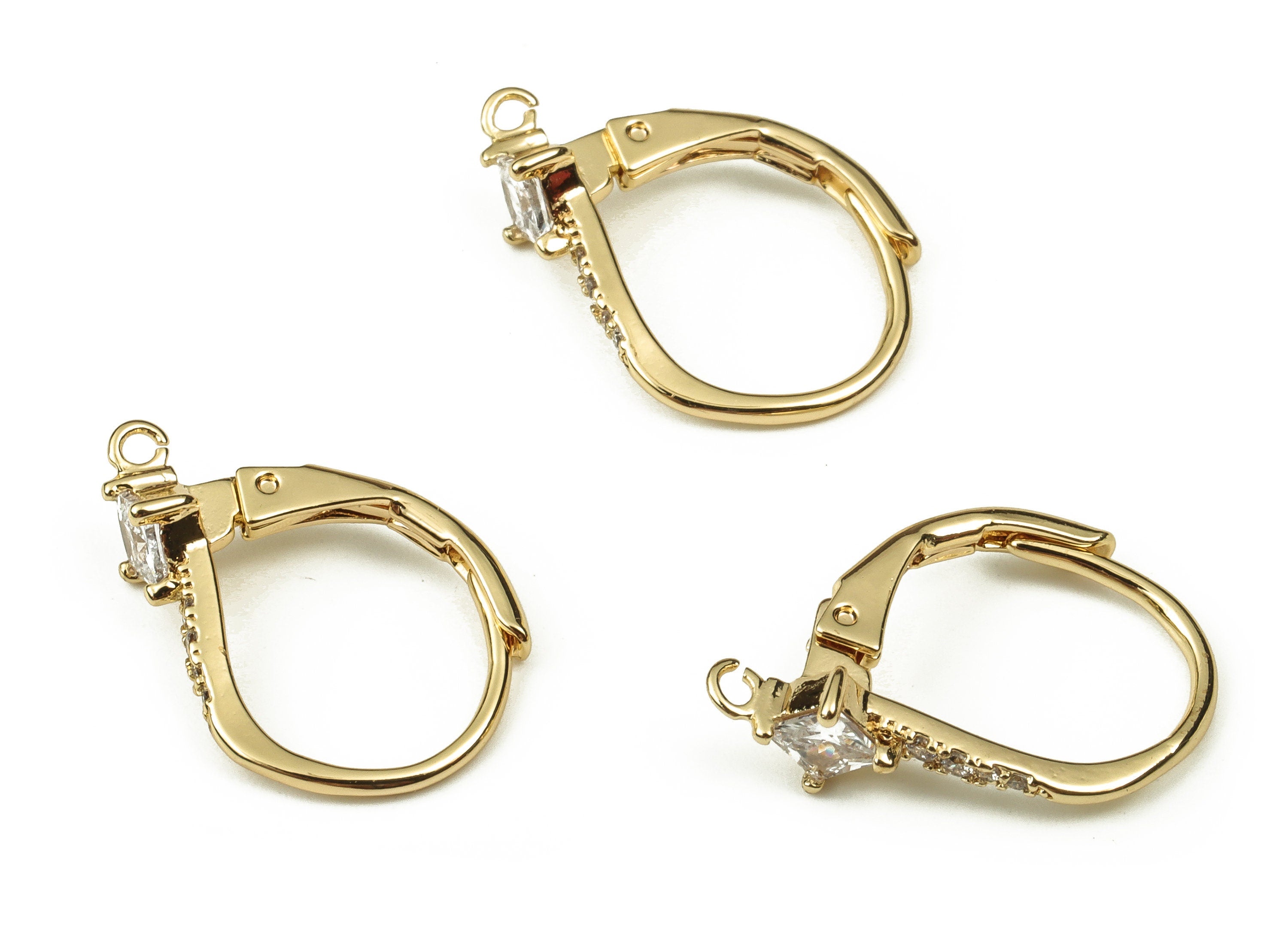 Brass Leverback Earring Clasp With Zircons - Gold Plain Leverback - 18K Real Gold Plated Brass - Jewelry Supplies - 16.79x12x1.7mm - RGP3849 - DOMEDBAZAAR