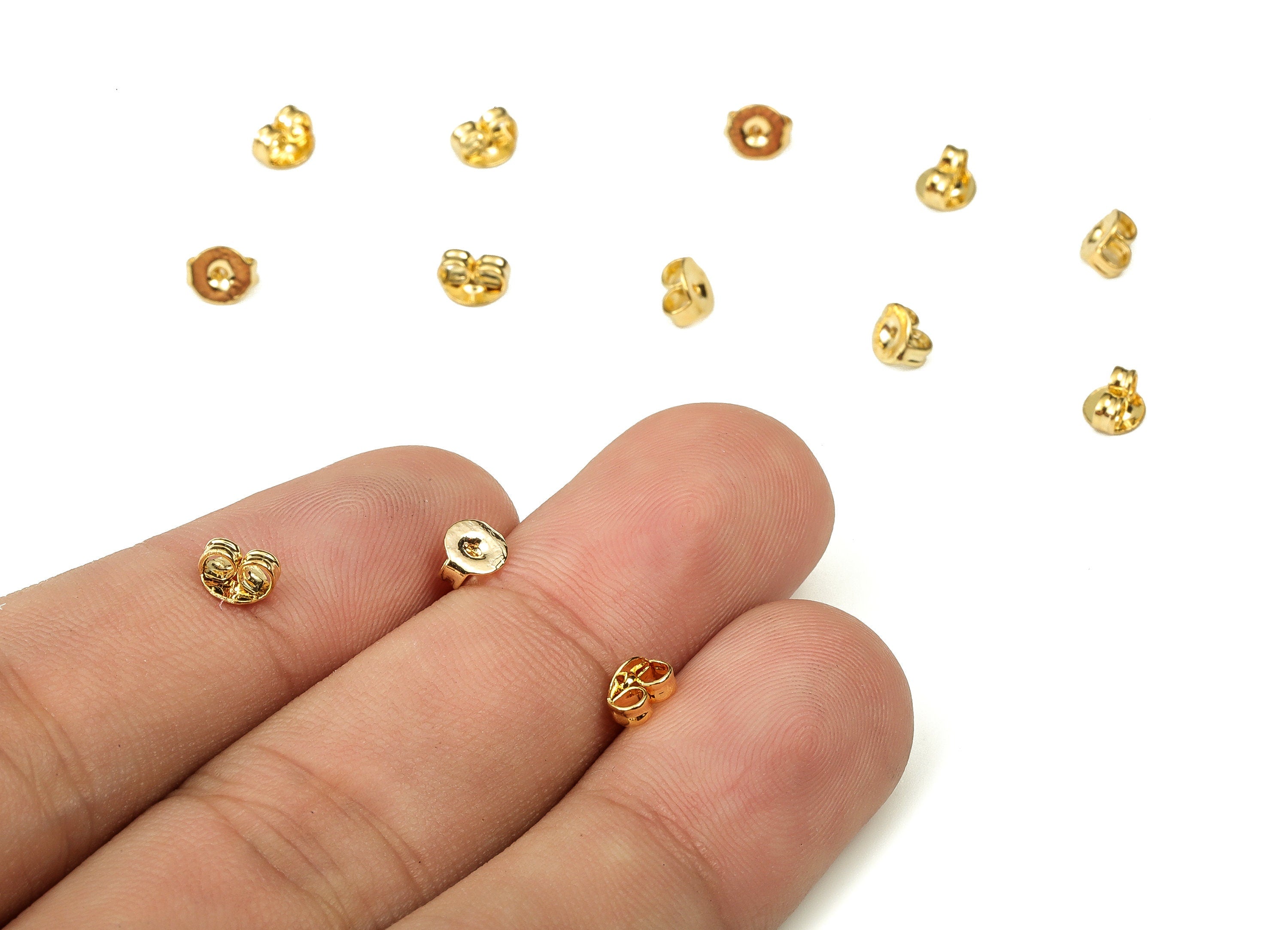 Brass Earring Stud Back - Gold Earring Post Nuts & Earring Wire Backs - 18K Real Gold Plated Brass - 5.21x4.61x2.71mm - RGP3757 - DOMEDBAZAAR
