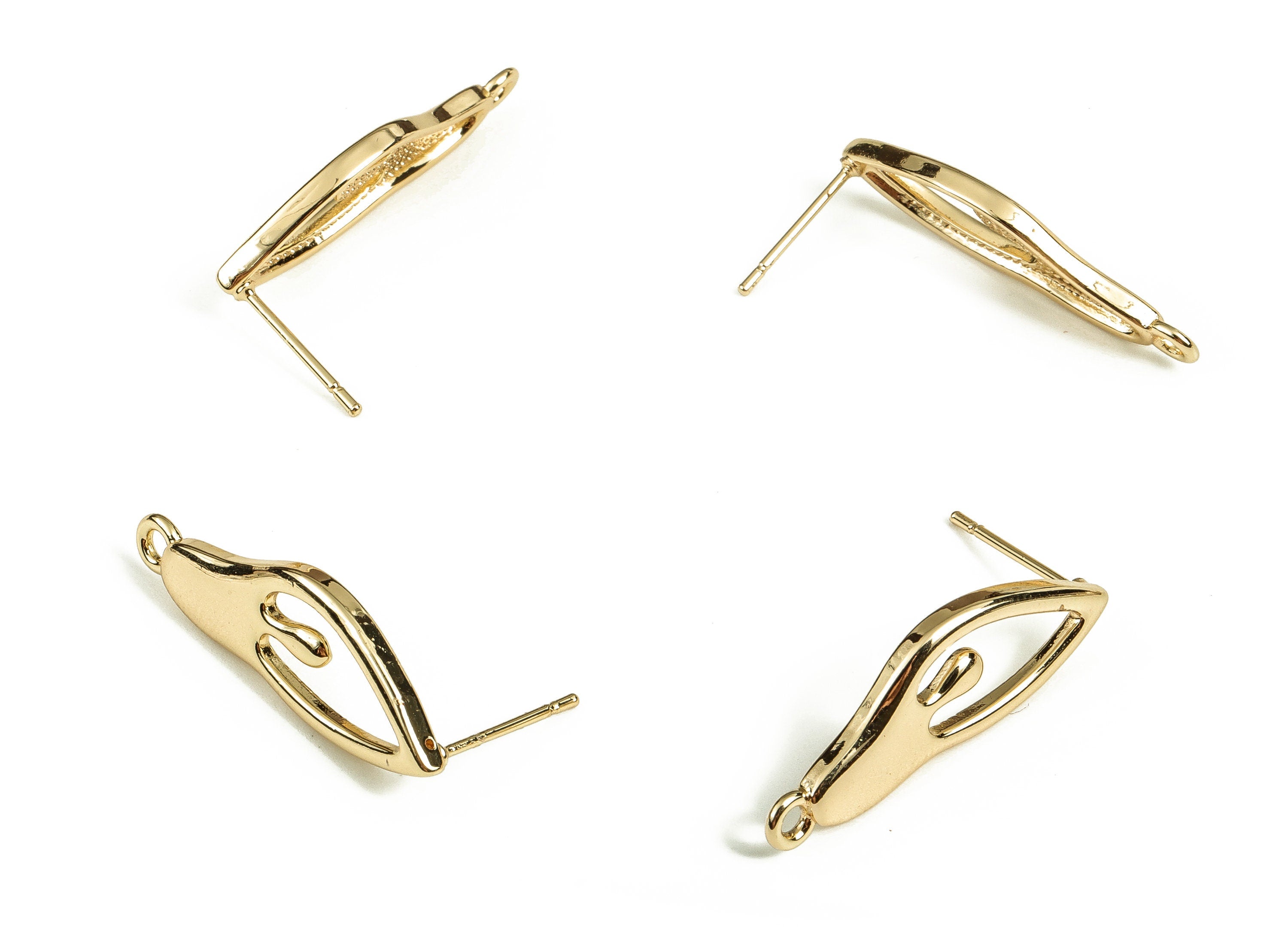 Brass Irregular Earring Post - Gold Irregular Earring Stud - 18K Real Gold Plated Brass - Jewelry Making Supplies -28.1x9.7x2.08mm- RGP3540 - DOMEDBAZAAR