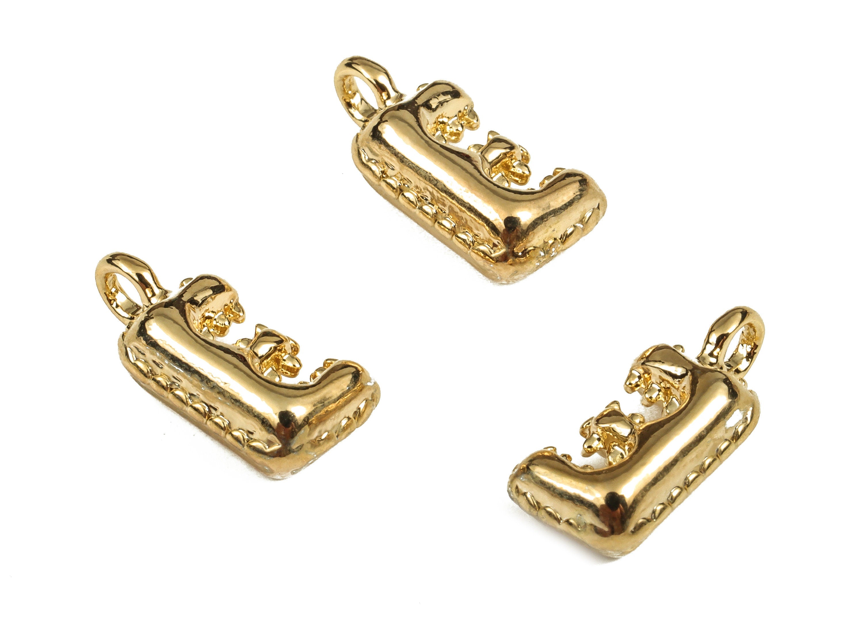 Brass The letter E Earring Charms - Gold The letter E Pendant - 18K Real Gold Plated Brass - Jewelry Supplies - 13.69x6.67x4.34mm - RGP3737E - DOMEDBAZAAR