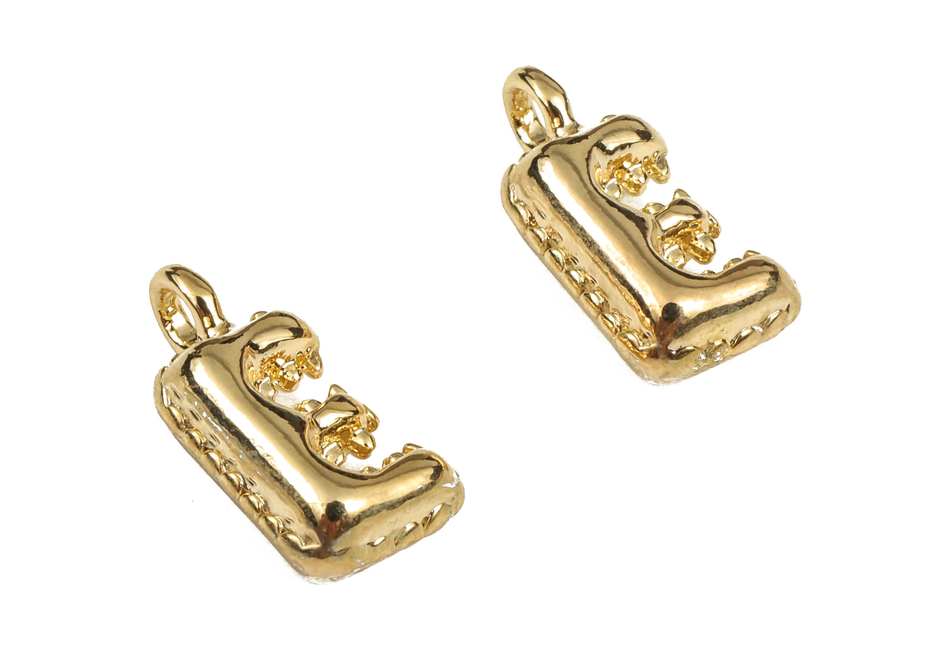 Brass The letter E Earring Charms - Gold The letter E Pendant - 18K Real Gold Plated Brass - Jewelry Supplies - 13.69x6.67x4.34mm - RGP3737E - DOMEDBAZAAR