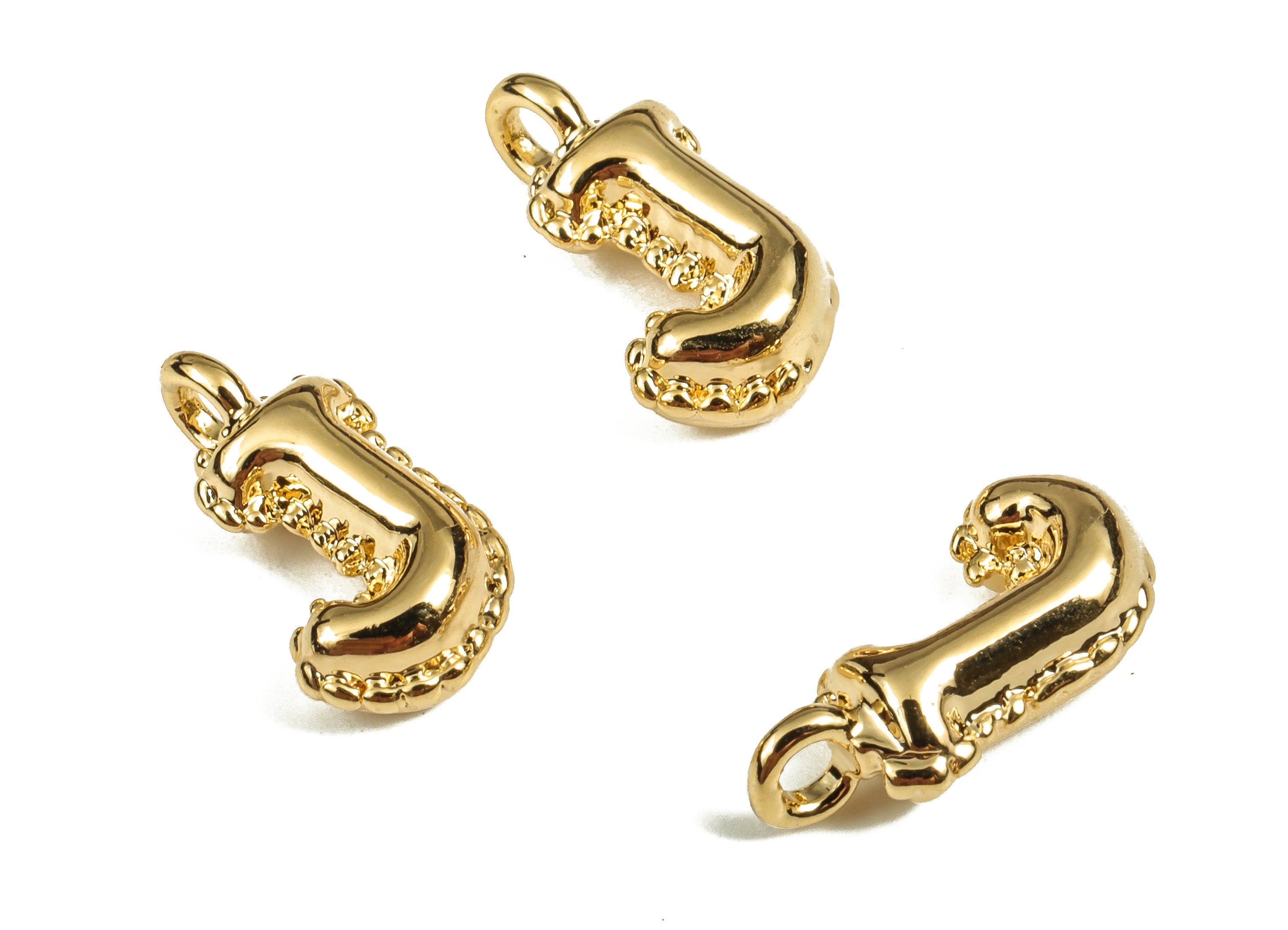 Brass The letter J Earring Charms - Gold The letter J Pendant - 18K Real Gold Plated Brass - Jewelry Supplies - 13.93x6.98x4.34mm - RGP3737J - DOMEDBAZAAR