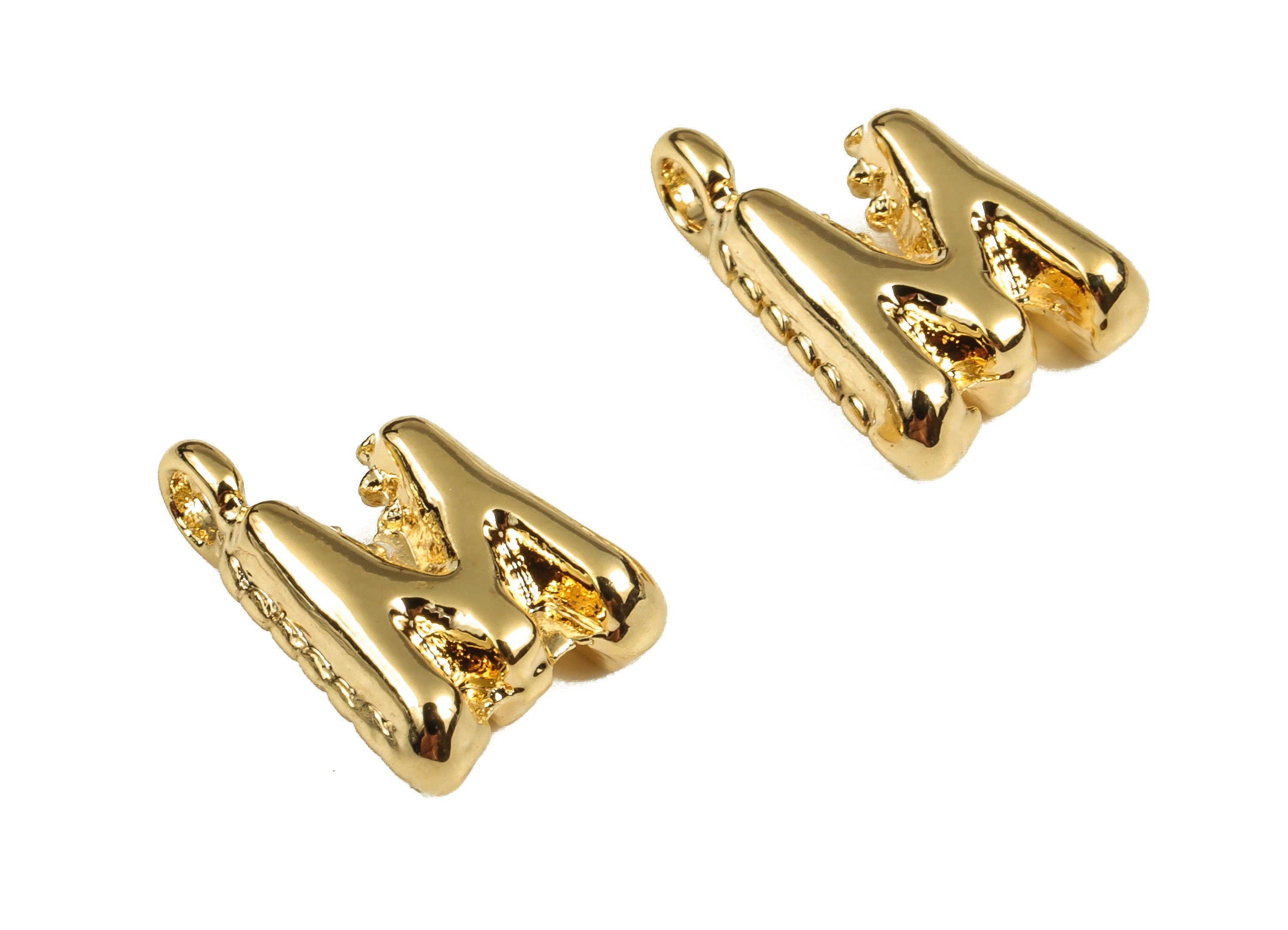 Brass The letter M Earring Charms - Gold The letter M Pendant - 18K Real Gold Plated Brass - Jewelry Supplies - 13.5x9.16x3.93mm - RGP3737M - DOMEDBAZAAR