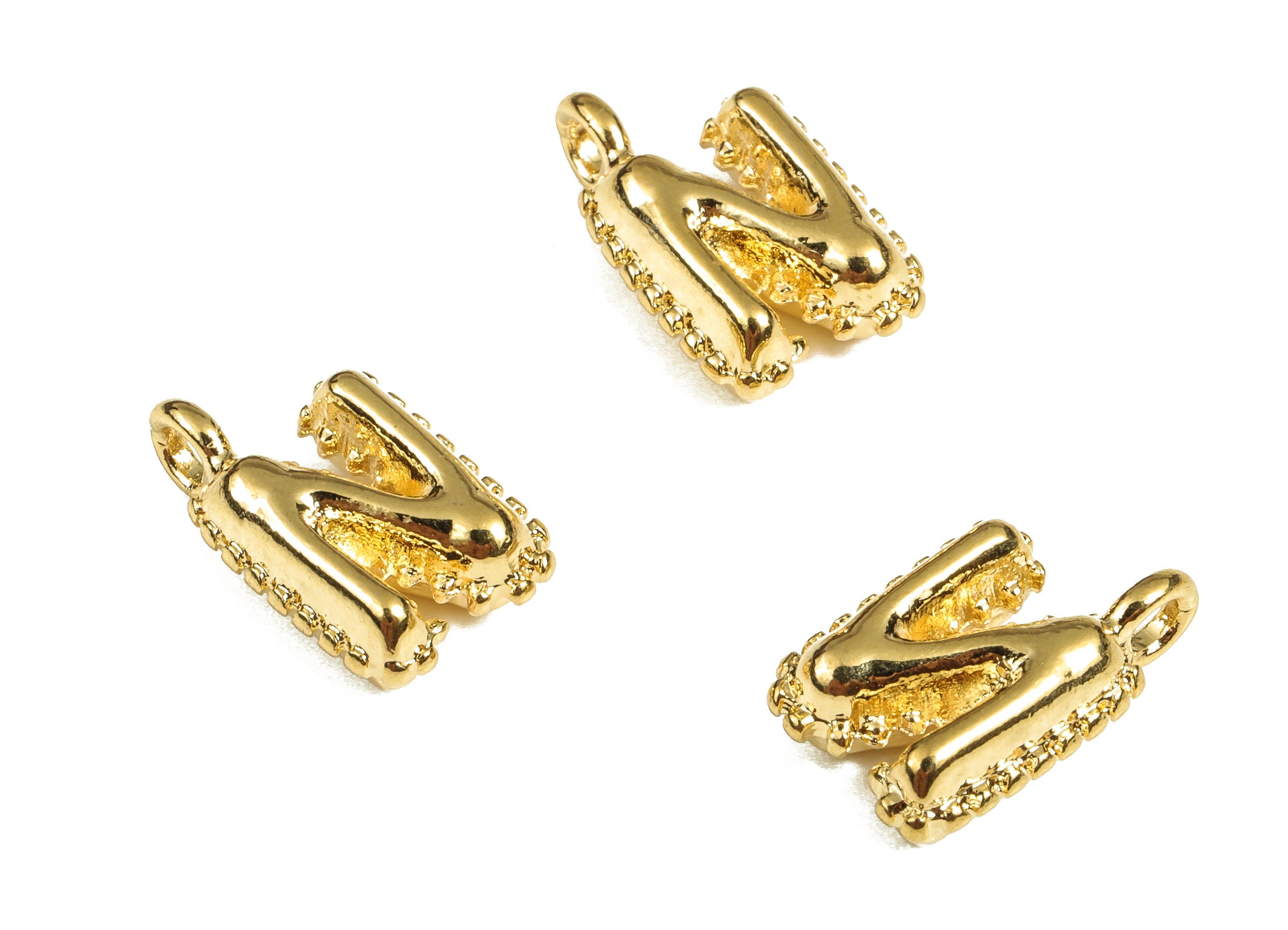 Brass The letter N Earring Charms - Gold The letter N Pendant - 18K Real Gold Plated Brass - Jewelry Supplies - 13.43x8.54x4.6mm - RGP3737N - DOMEDBAZAAR
