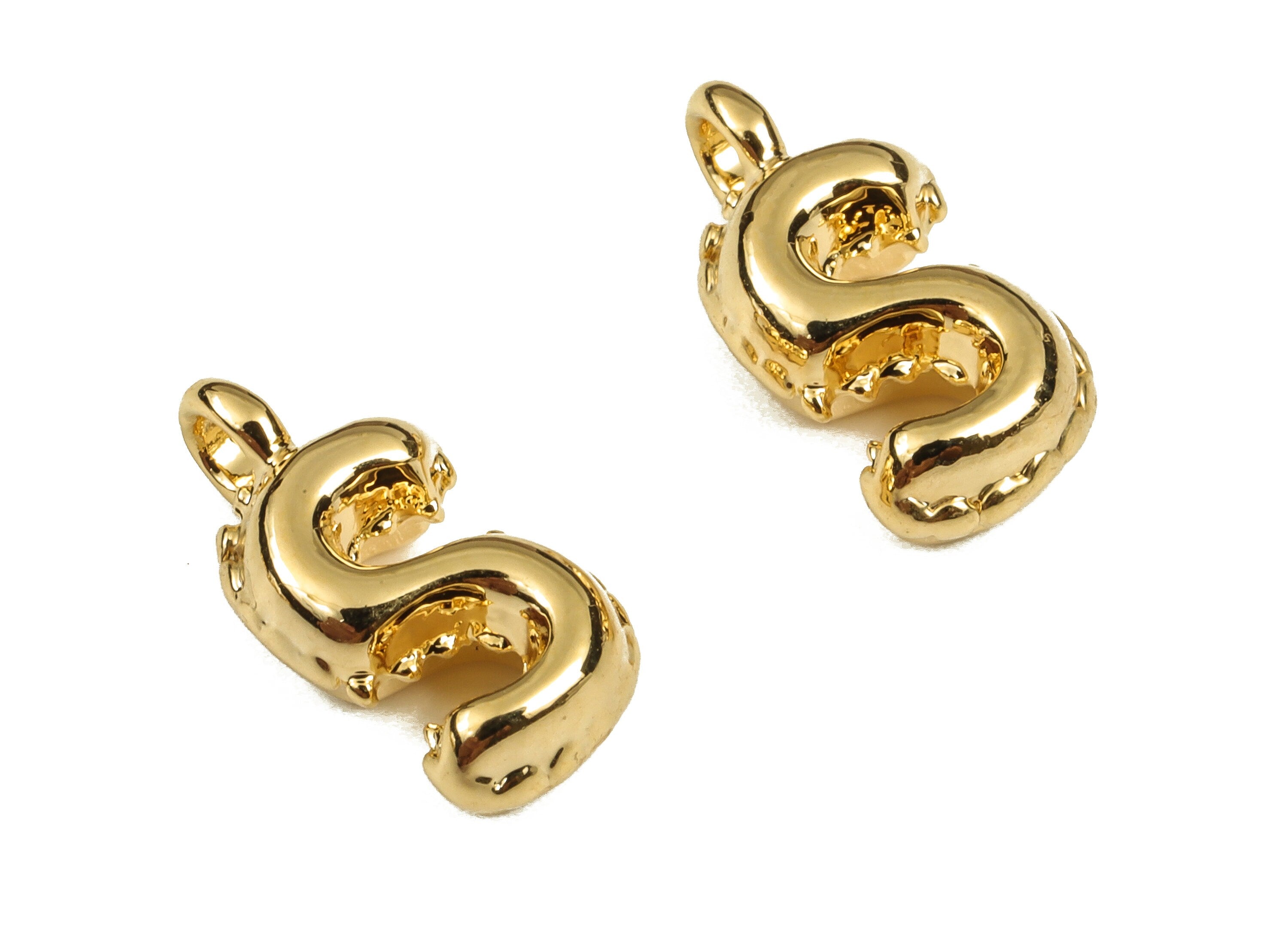 Brass The letter S Earring Charms - Gold The letter S Pendant - 18K Real Gold Plated Brass - Jewelry Supplies - 13.89x6.75x4.23mm - RGP3737S - DOMEDBAZAAR