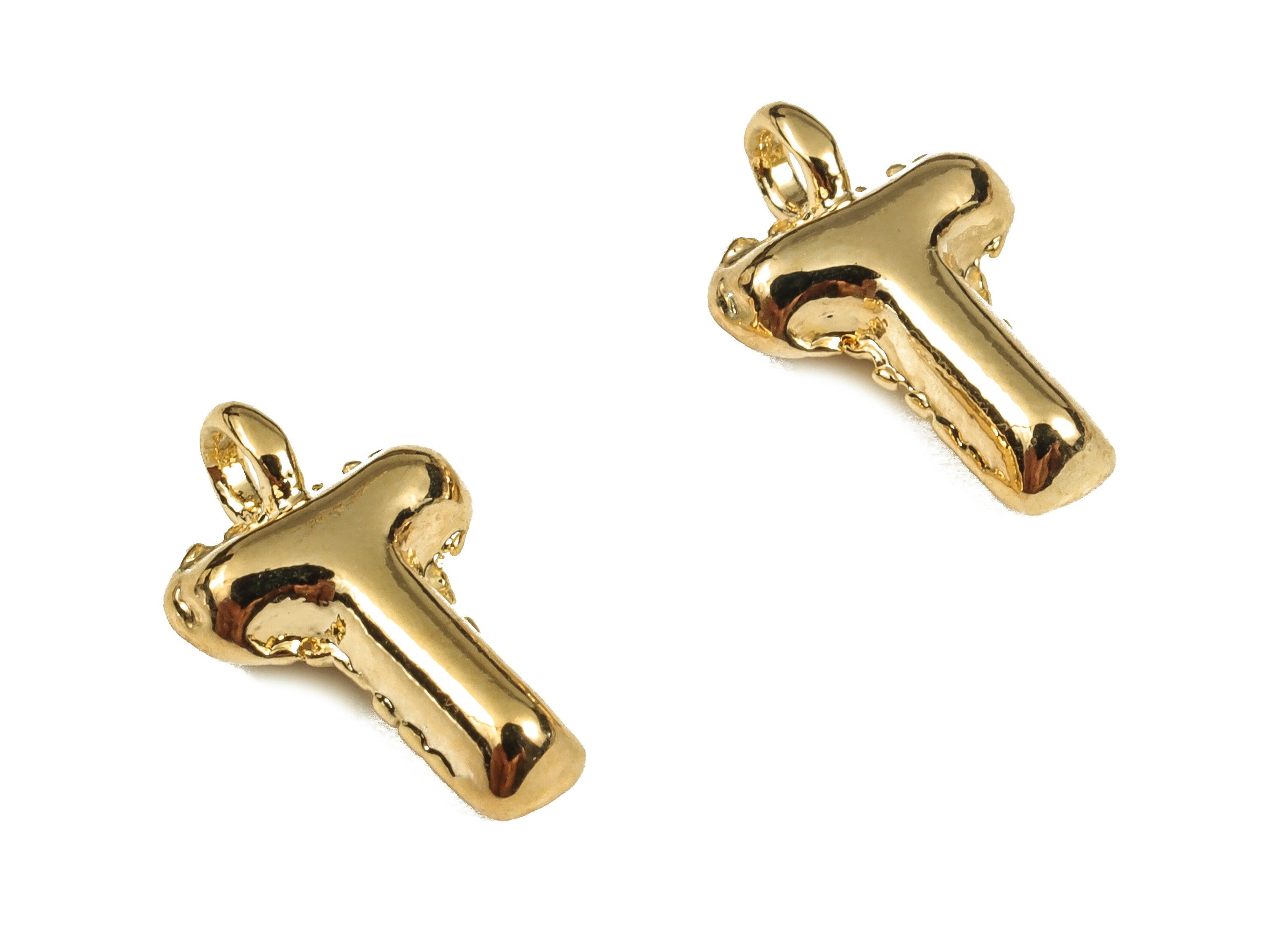 Brass The letter T Earring Charms - Gold The letter T Pendant - 18K Real Gold Plated Brass - Jewelry Supplies - 13.33x8.24x3.98mm - RGP3737T - DOMEDBAZAAR